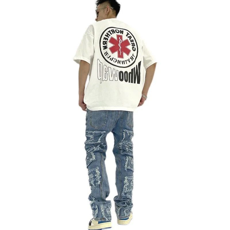 Japanese Brand Streetwear Ripped Hole Baggy Harajuku Men Denim Size US 33 - 4 Thumbnail