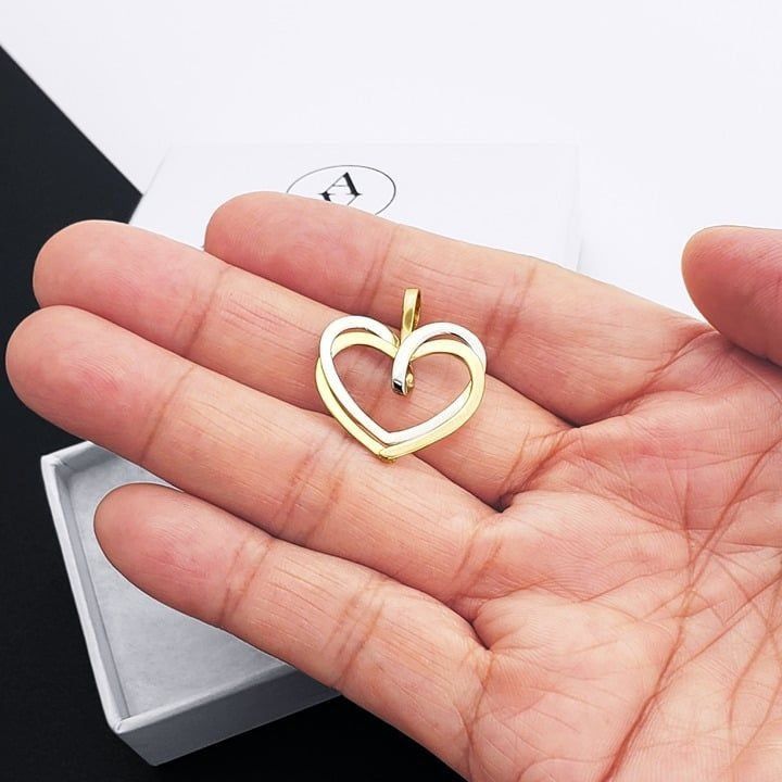 Other Double Heart Love Charm Real 14k Yellow White Gold Pendant Size ONE SIZE - 3 Thumbnail