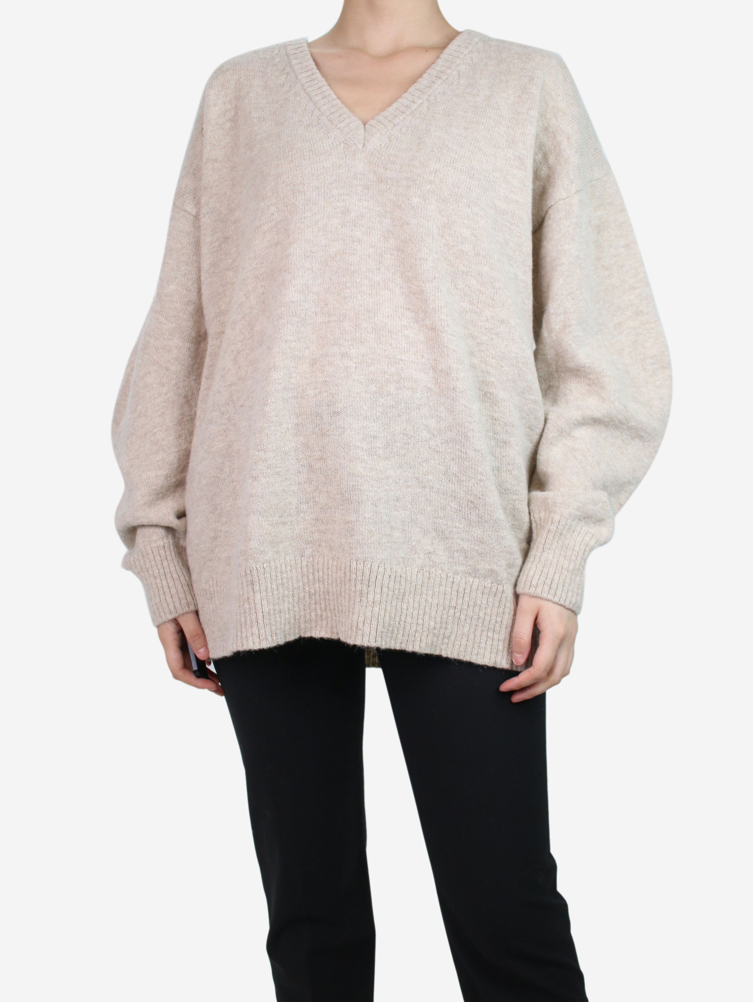 image of Caes Beige Wool And Alpaca Blend V-Neck Jumper - Size S, Women's