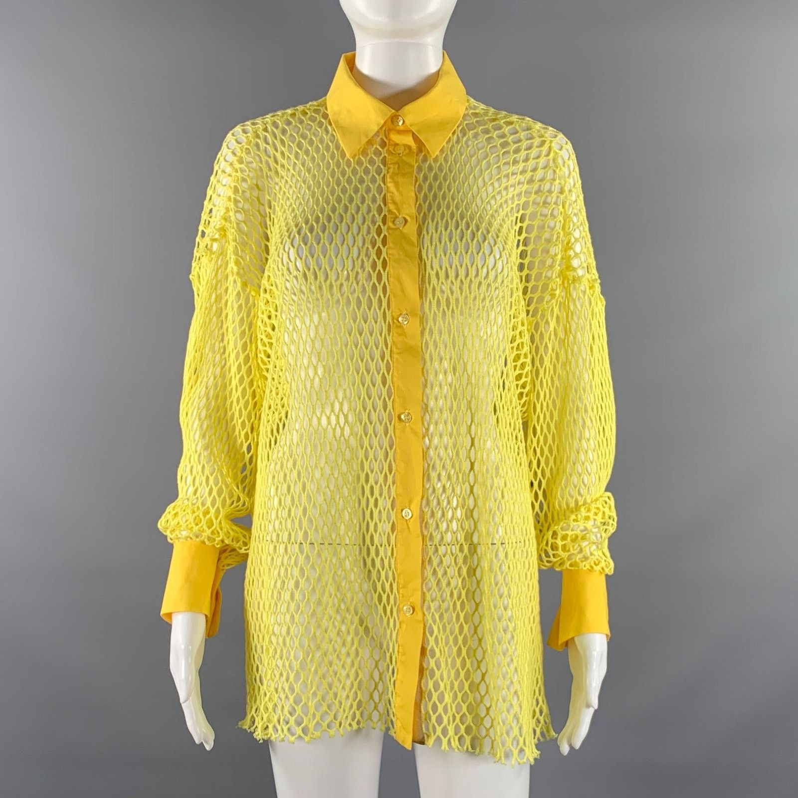 MSGM MSGM Size M Yellow Cotton Mesh Button Up Shirt Size M / US 6-8 / IT 42-44 - 1 Thumbnail