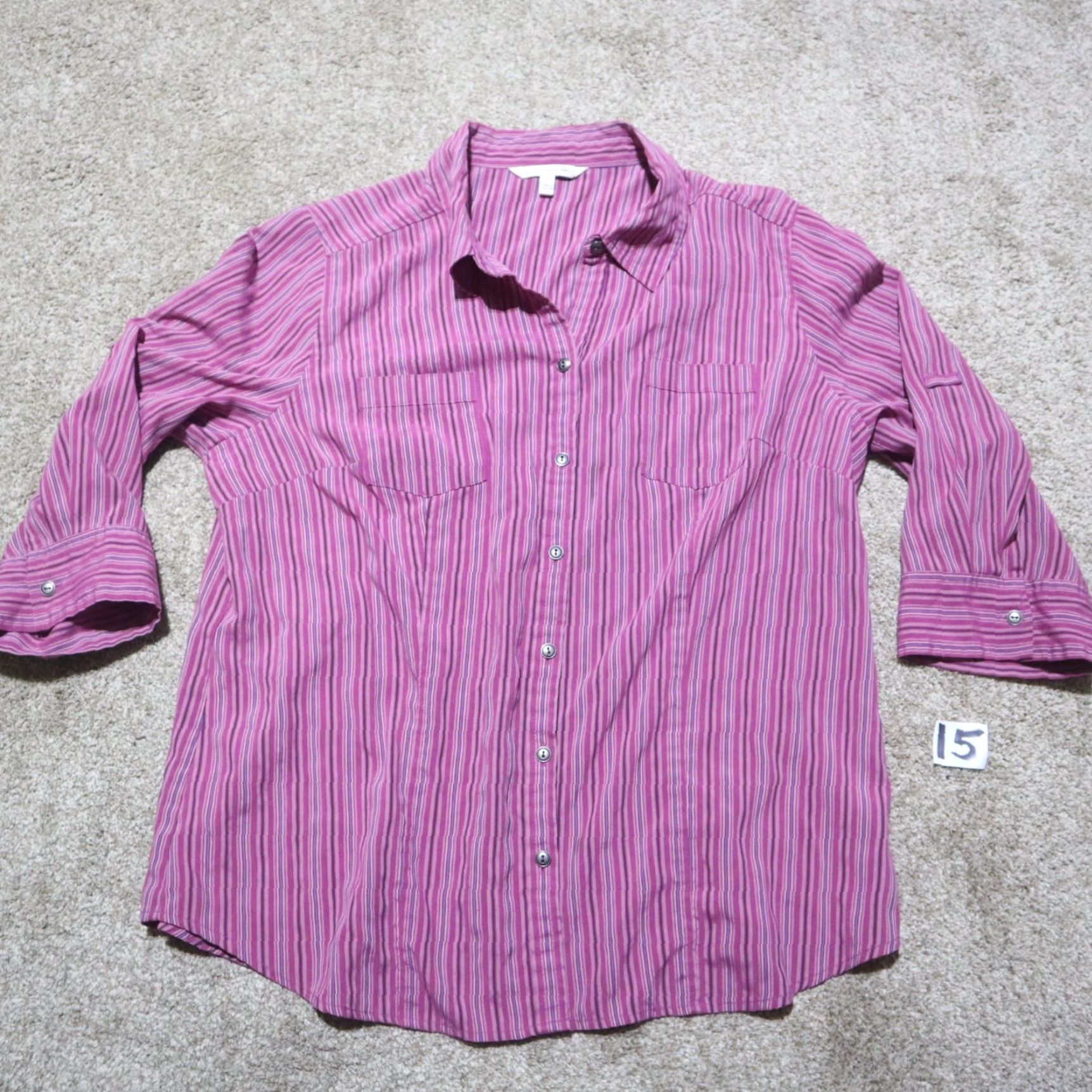 Croft & Barrow CROFT & BARROW Shirt Women's Size XL Purple Striped Button Up Long Sleeve Casual Size XL / US 12-14 / IT 48-50 - 2 Thumbnail