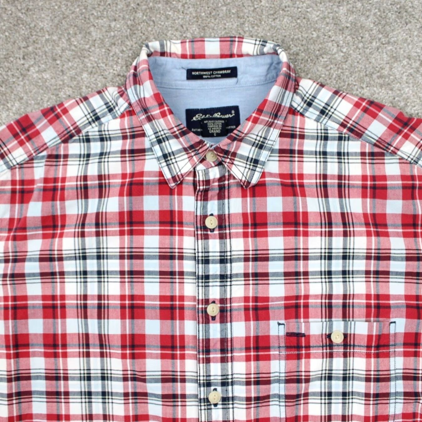 Eddie Bauer Eddie Bauer Travex Button-Up Shirt Mens Large-Tall Red/Blue/White Cotton S/S Plaid Casual Vintage No Size US L / EU 52-54 / 3 - 5 Thumbnail