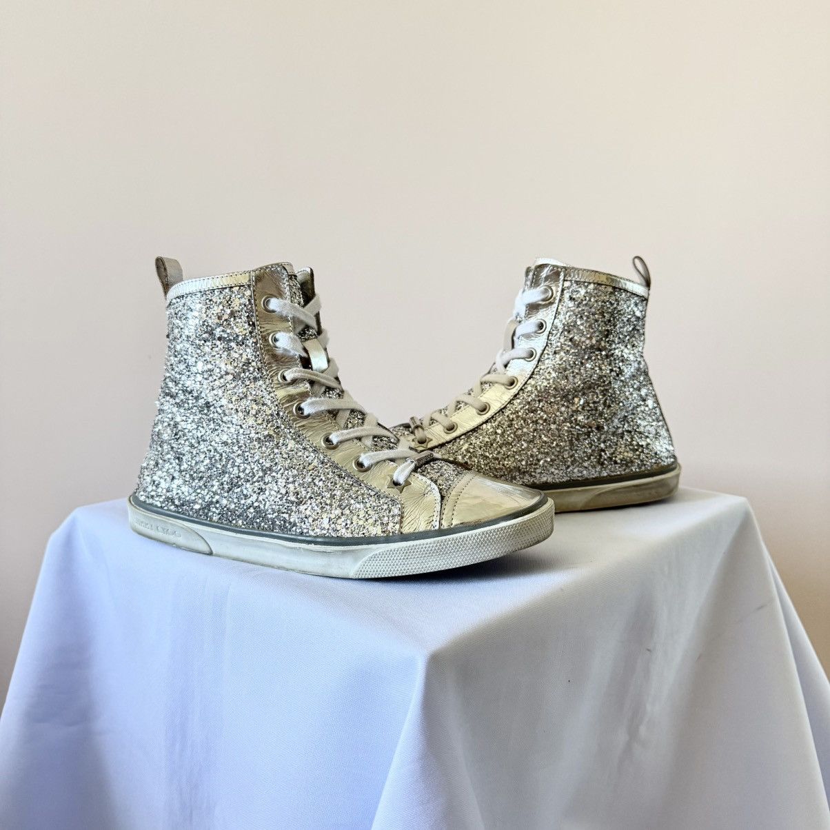 Jimmy Choo Jimmy Choo Silver Glitter High Top Sneakers Shoes Size US 7.5 / IT 37.5 - 1 Thumbnail