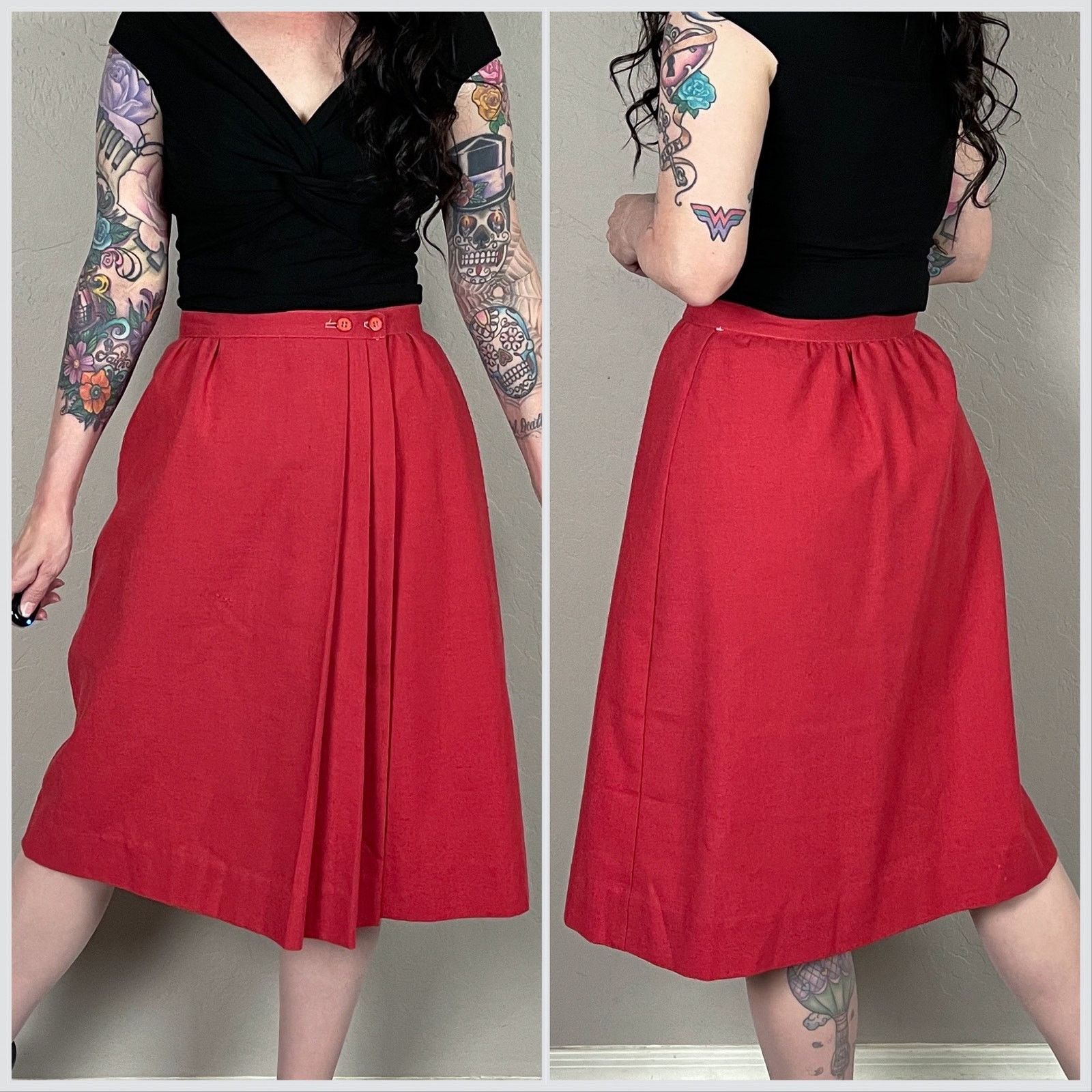 Vintage Vintage 1970s Red Pleated High Waisted Wrap Skirt Size 26" / US 2 / IT 38 - 3 Thumbnail