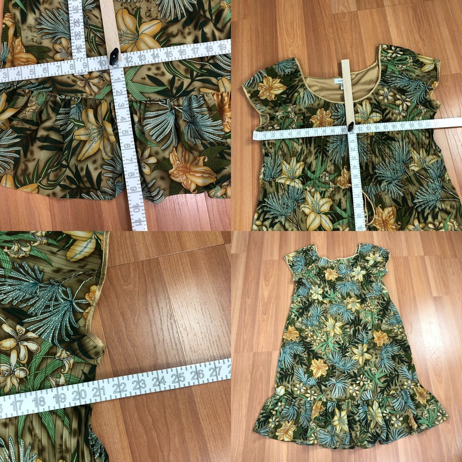 Vintage Dressbarn Dress 18 Cottage Core Ruffled Pleated Midi Knee Dress Green Brown Women's Midi Dress Casual Party/Cocktail Size XXL / US 16-18 / IT 52-54 - 8 Thumbnail