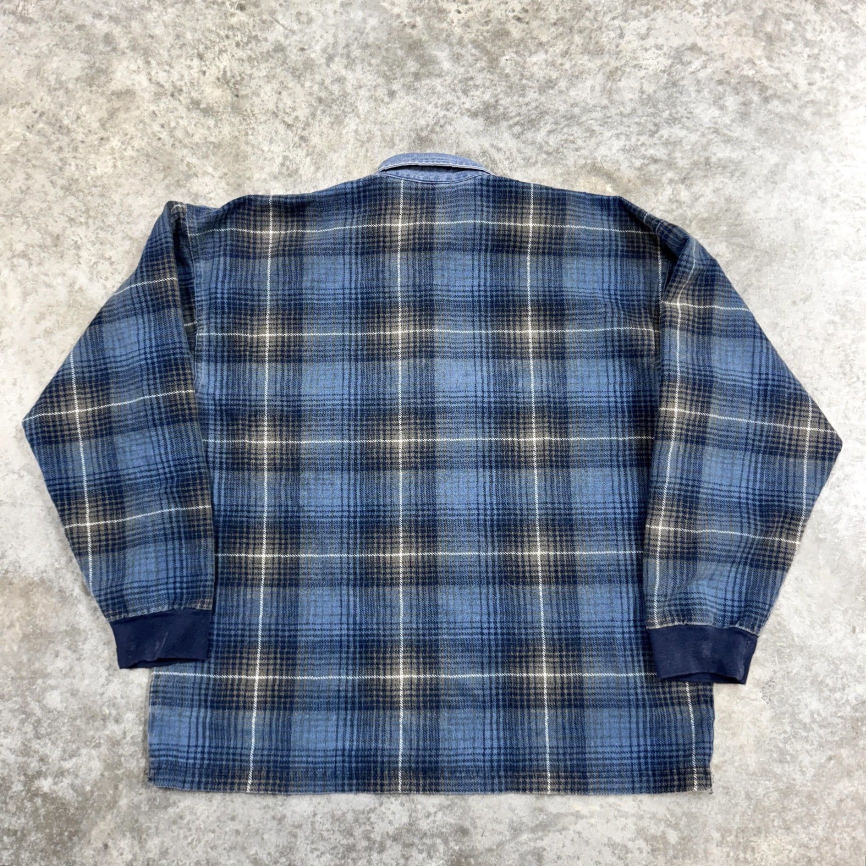 Denime VINTAGE Structure Sweatshirt Mens Large plaid pullover collared 100% Cotton USA Made Blue/Multi Size US L / EU 52-54 / 3 - 4 Thumbnail