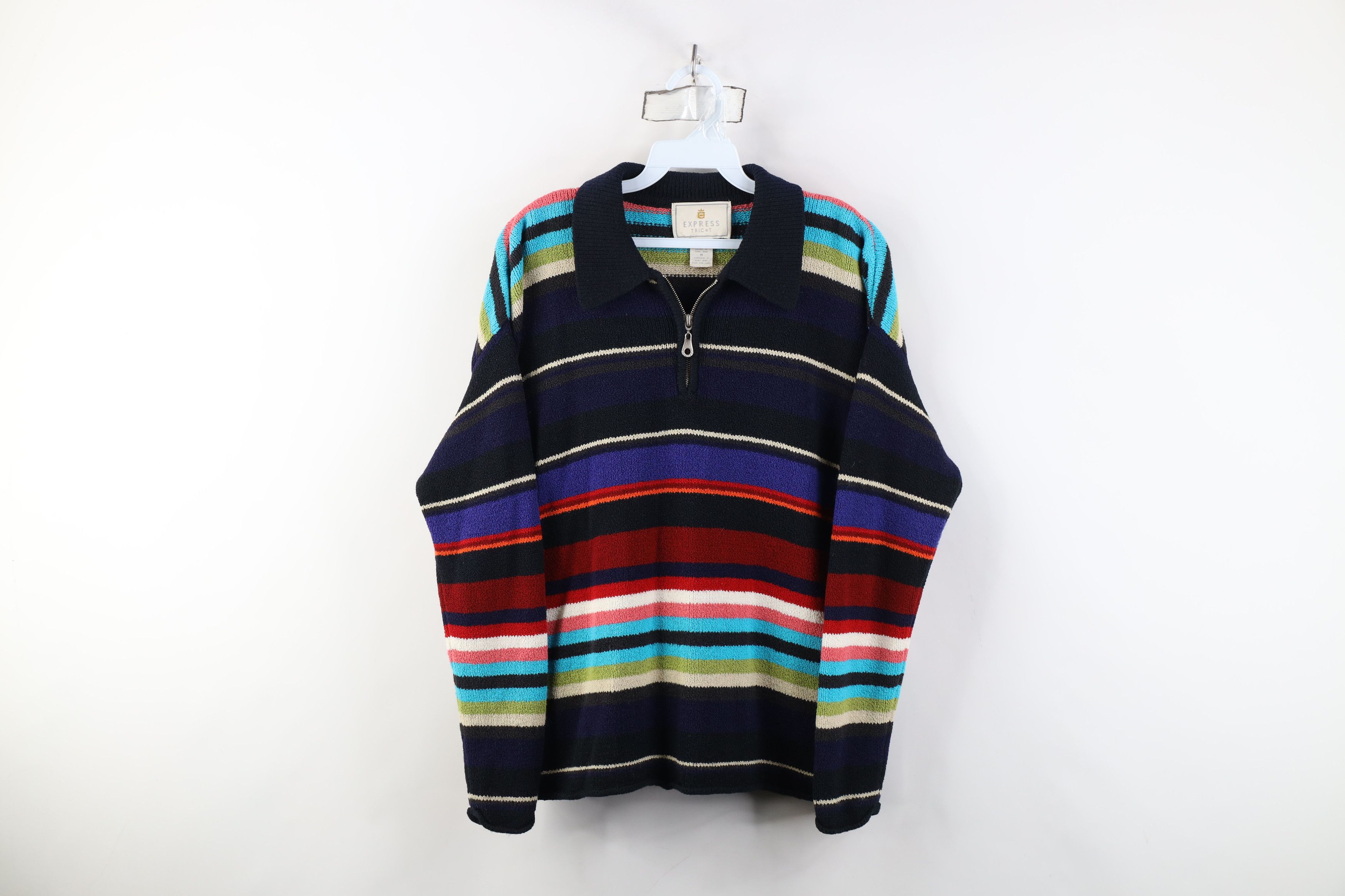 Express Vintage 90s Express Striped Marled Knit Collared Sweater Size M / US 6-8 / IT 42-44 - 1 Thumbnail