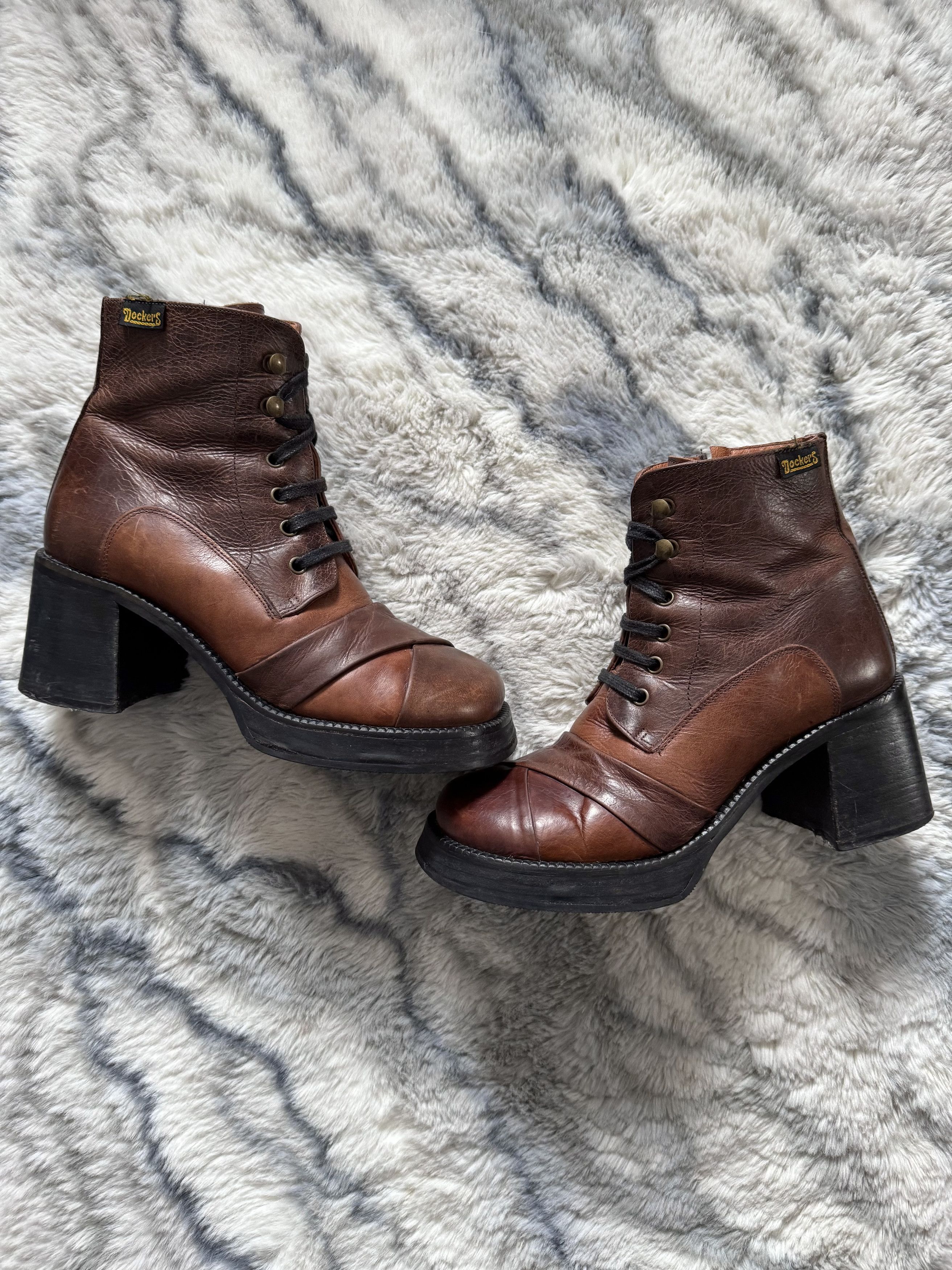 Dockers Archive Y2K Dockers Patchwork Leather Platform Heel Boots Size US 8 / IT 38 - 1 Thumbnail