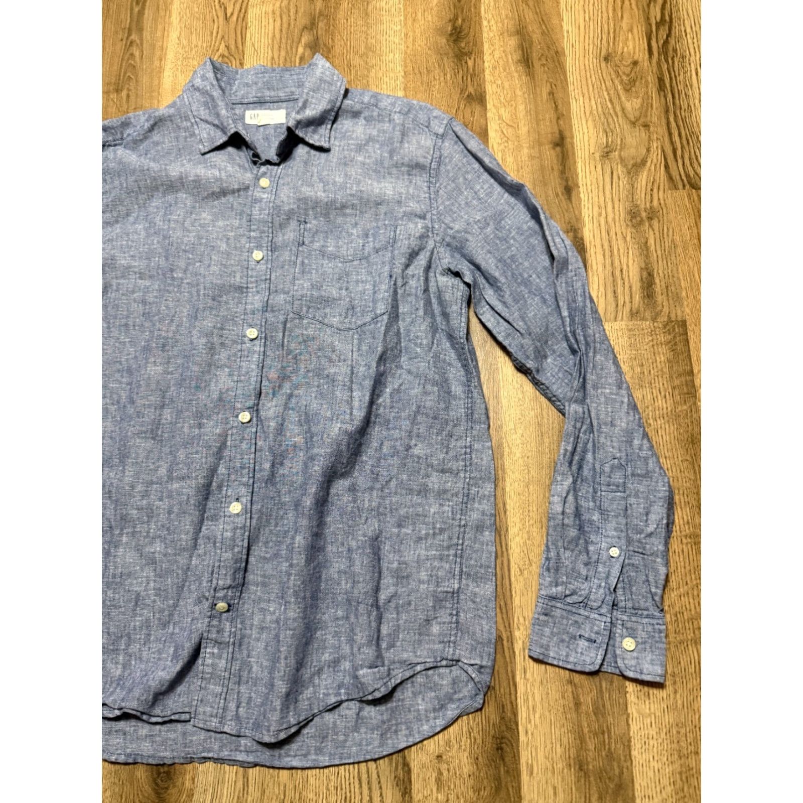 Gap GAP Shirt Men's Medium Blue Long Sleeve Button Up Standard Fit Linen Blend Size US M / EU 48-50 / 2 - 4 Thumbnail
