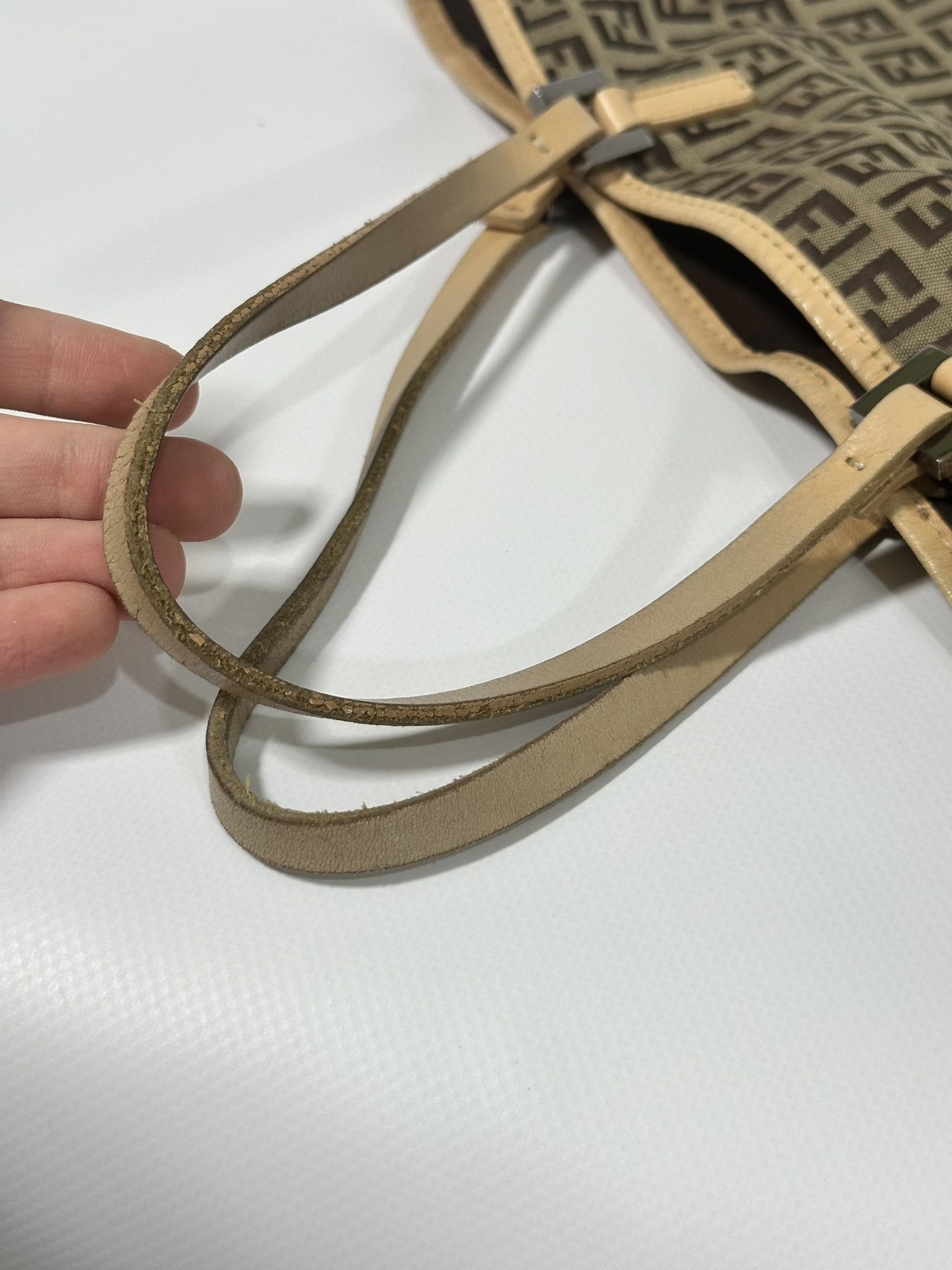 Fendi Fendi Zucchino Tote Bag Vintage FF Monogram Logo Cloth Beige Size ONE SIZE - 9 Thumbnail
