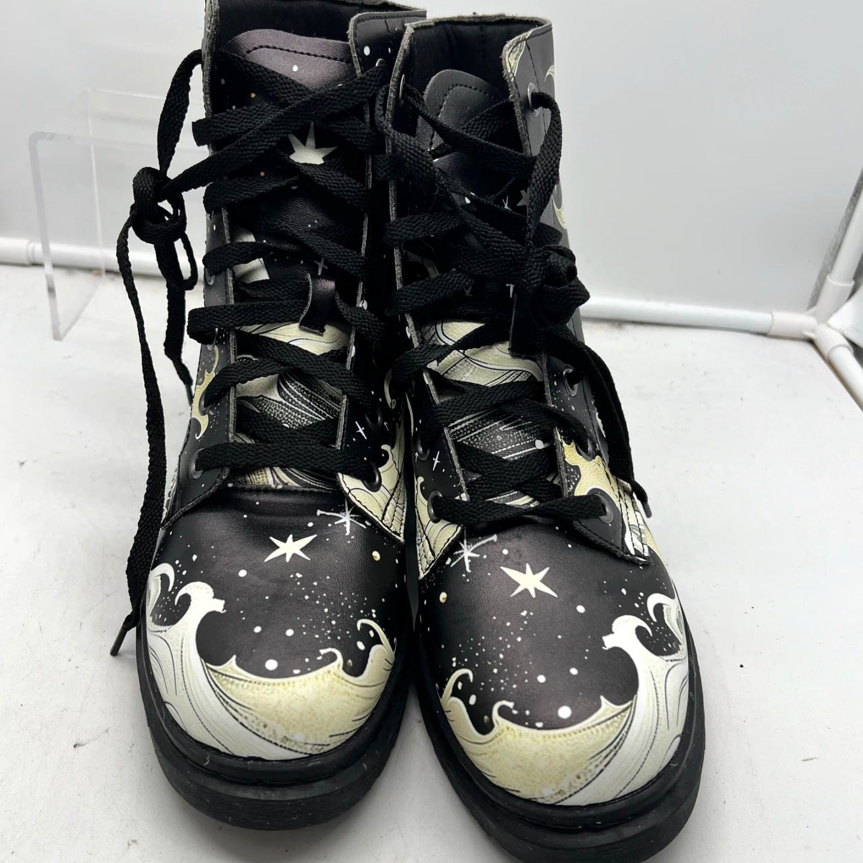 Vintage Rogue & Wolf Combat Boots 8.5 Lunar Tide Moon Stars Chunky Black Women US 8.5 Black Combat Boots Size US 9 / IT 39 - 4 Thumbnail