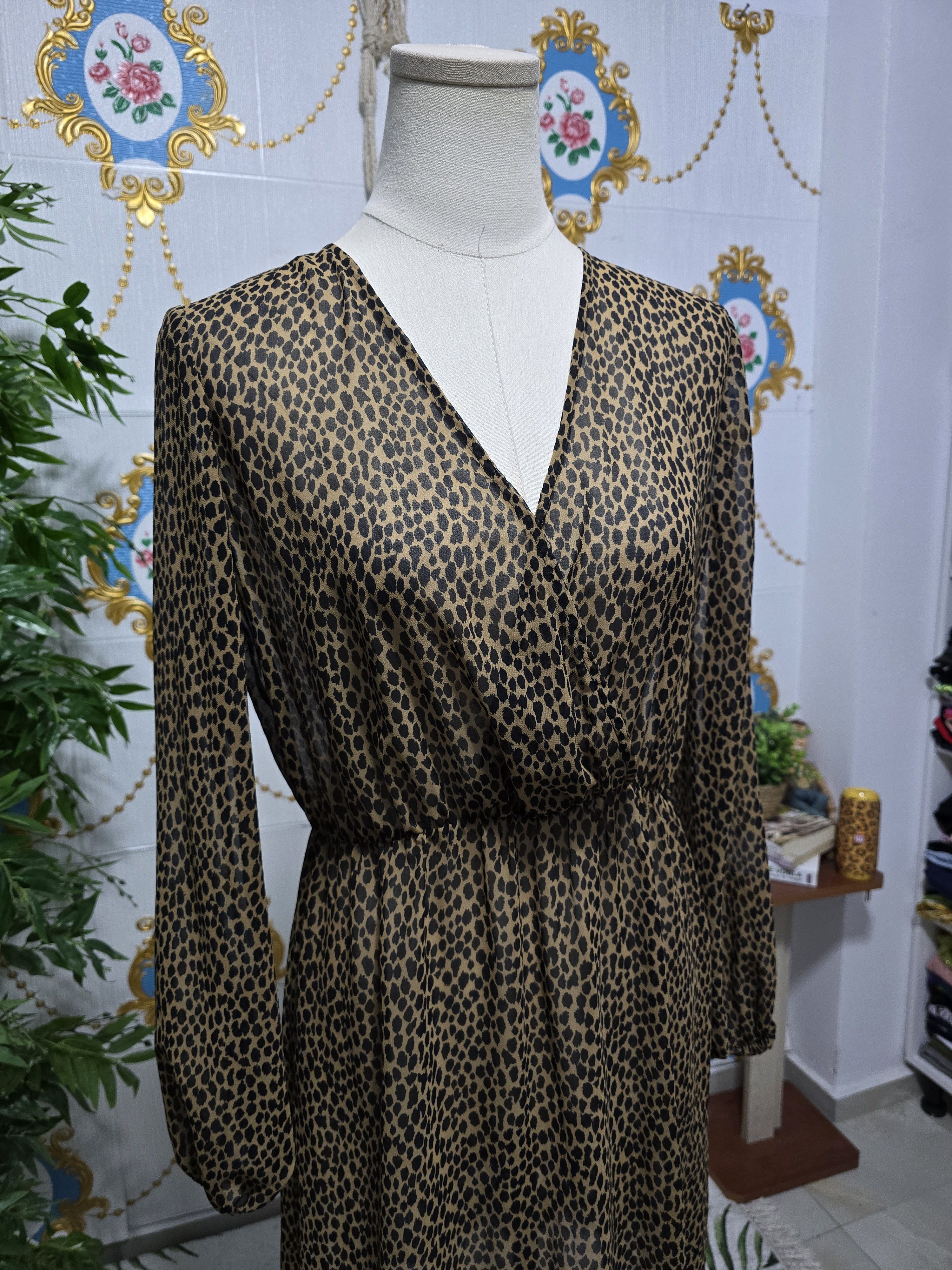 Liu Jo LIU JO ,long-sleeve faux-wrap dress brown and black leopard Size M / US 6-8 / IT 42-44 - 2 Thumbnail