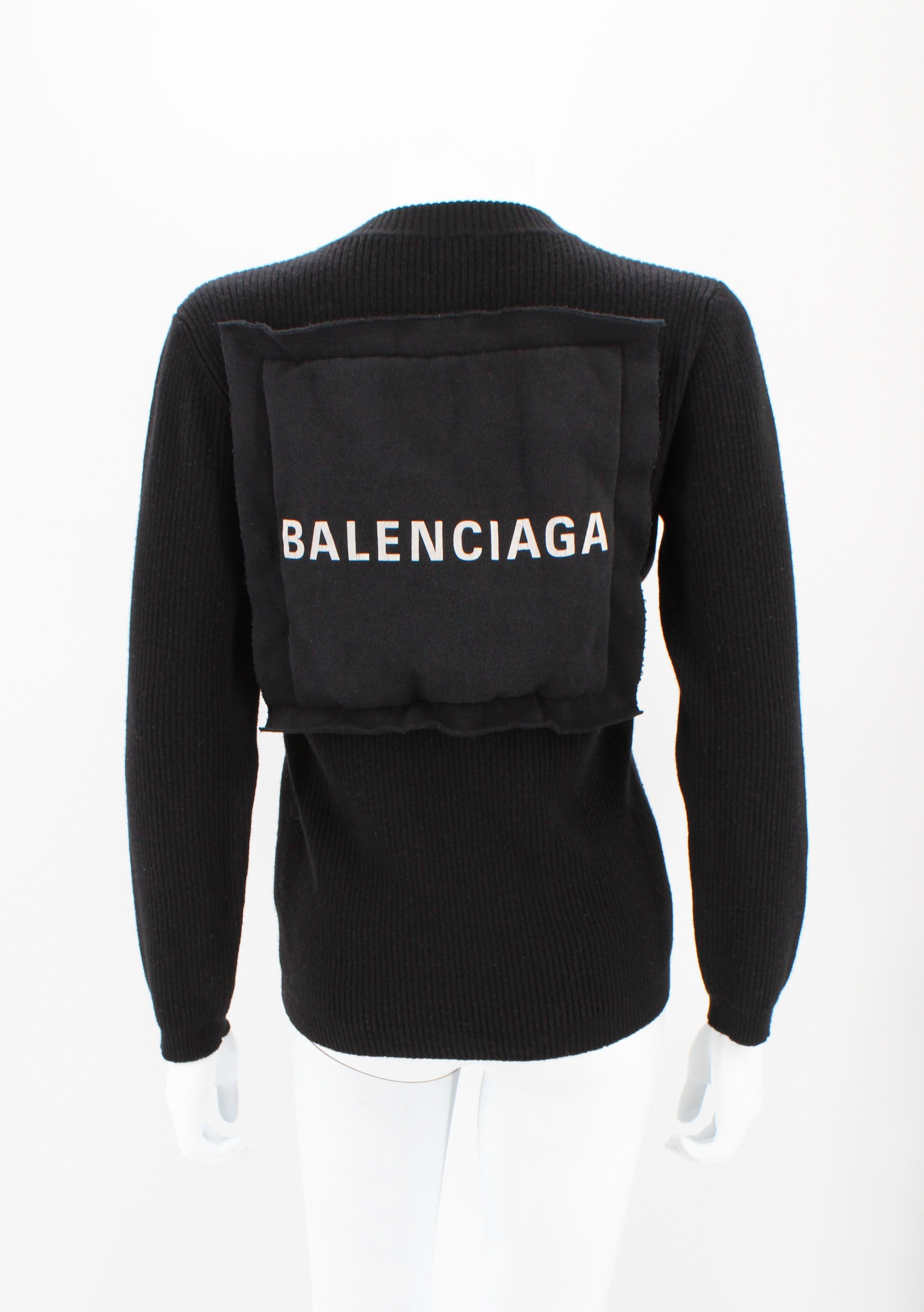 image of Balenciaga Unisex Square Patch Logo Ribbed Knit in Black, Women's (Size Medium)
