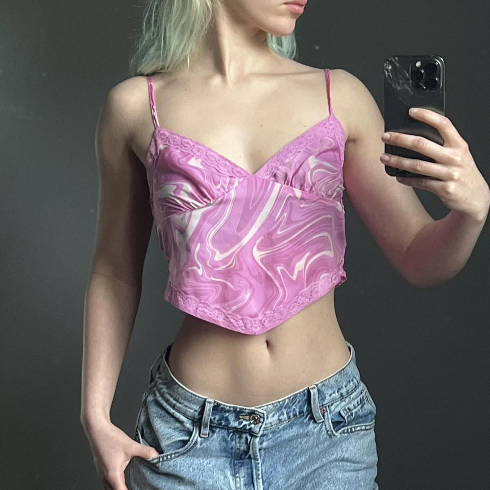 Other Pink & white marble print lace trim cami top Size S / US 4 / IT 40 - 1 Thumbnail
