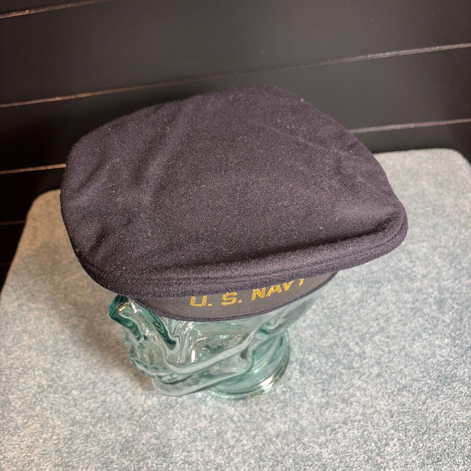 Vintage WWII US Navy Sailors Blue Wool Flat Hat leather Band 6-7/8 Size ONE SIZE - 3 Thumbnail