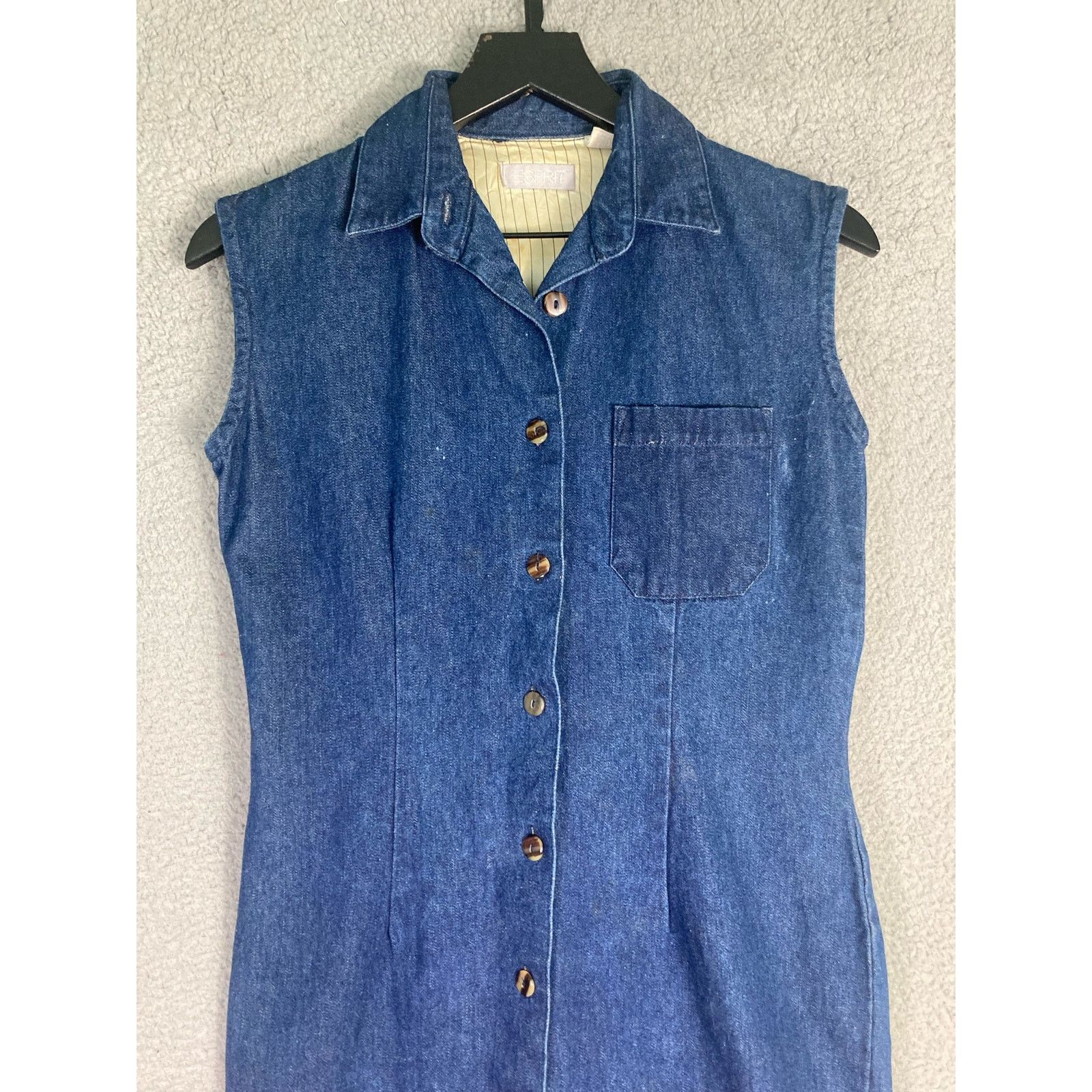 Esprit Vintage Denim Dress Women's 8 Blue Knee Length Sleeveless Size M / US 6-8 / IT 42-44 - 7 Thumbnail
