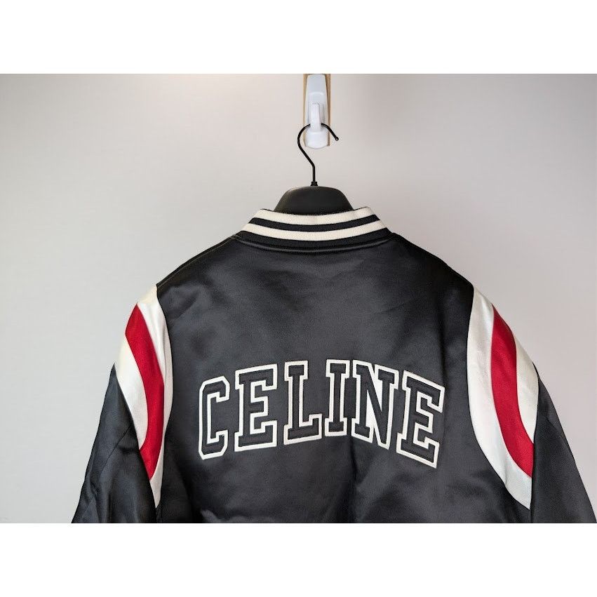 Celine o1rshd1 Teddy Logo-Applique Satin Varsity Jacket in Black Size US M / EU 48-50 / 2 - 14 Thumbnail