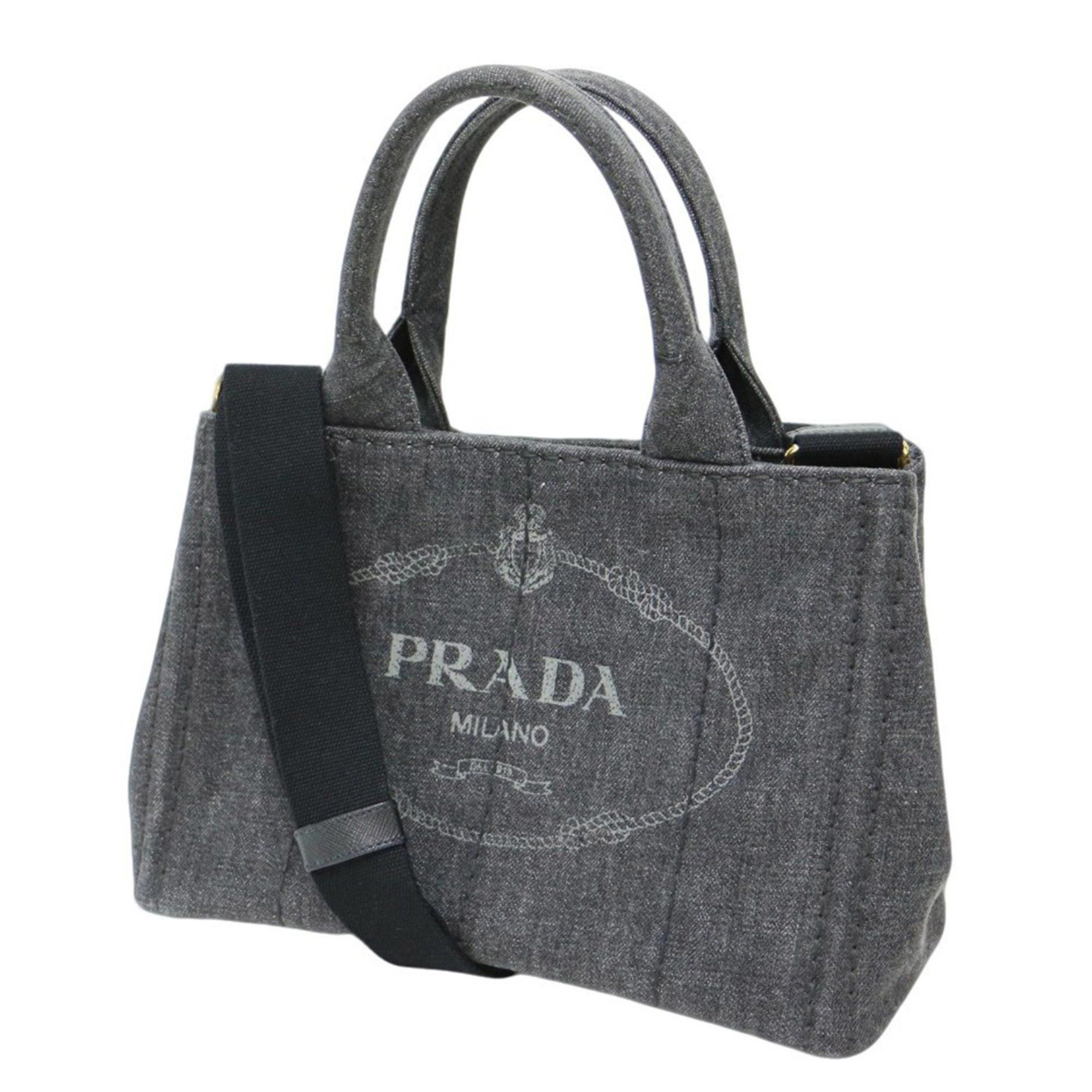Prada Bag Black Nero Canapa Denim Tote 1Bg439 Canapa Handbag Shoulder Print Fashion, Women's
