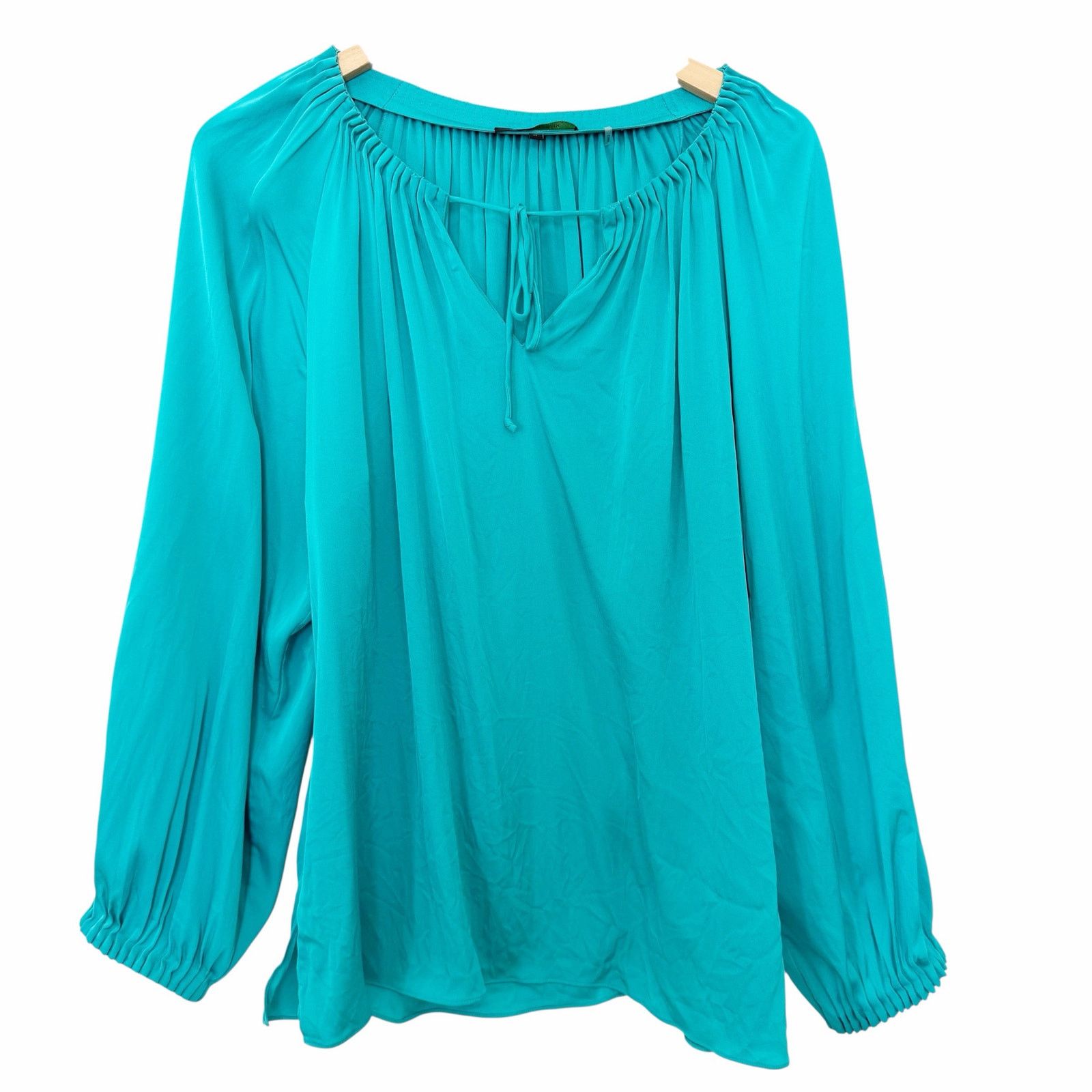 KOBI HALPERIN Kobi Halperin Teal Silk Long Sleeve Blouse Sz XL Size XL / US 12-14 / IT 48-50 - 1 Thumbnail