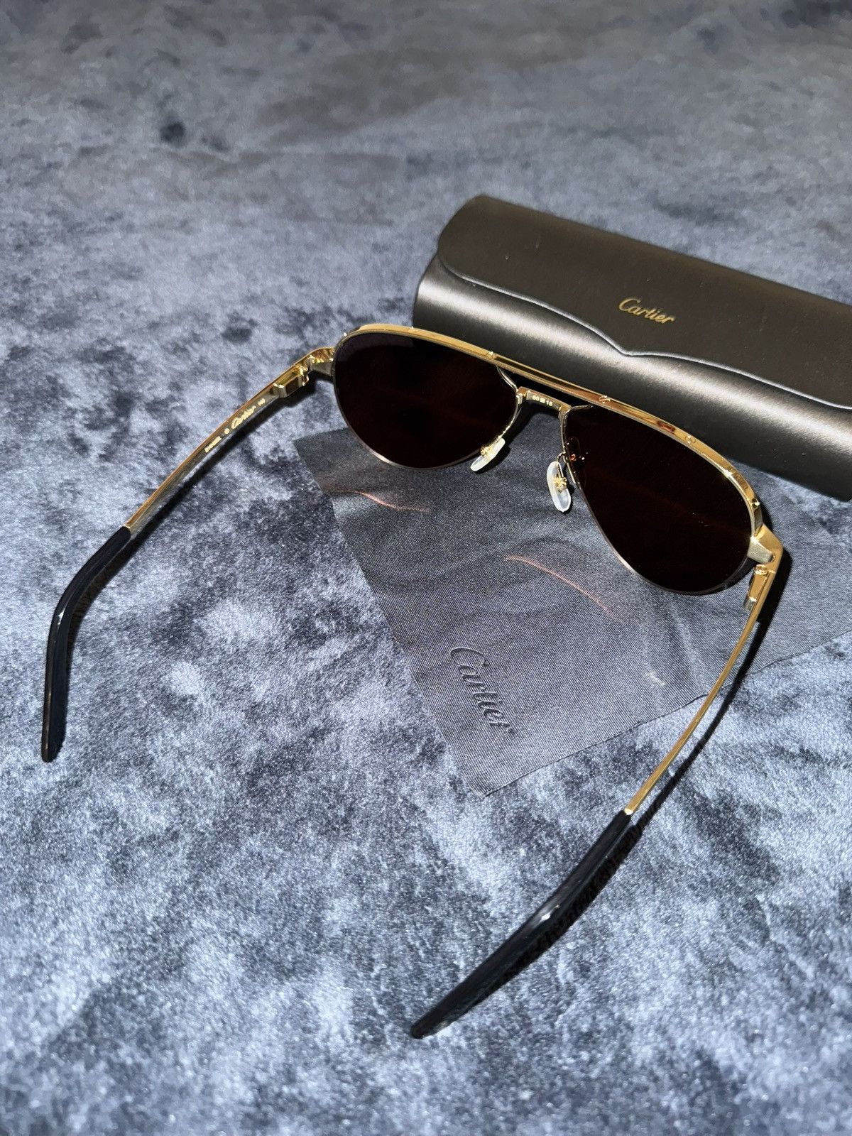Cartier Cartier Men's Half-Rim Metal Aviator Sunglasses with Logo Size ONE SIZE - 2 Thumbnail