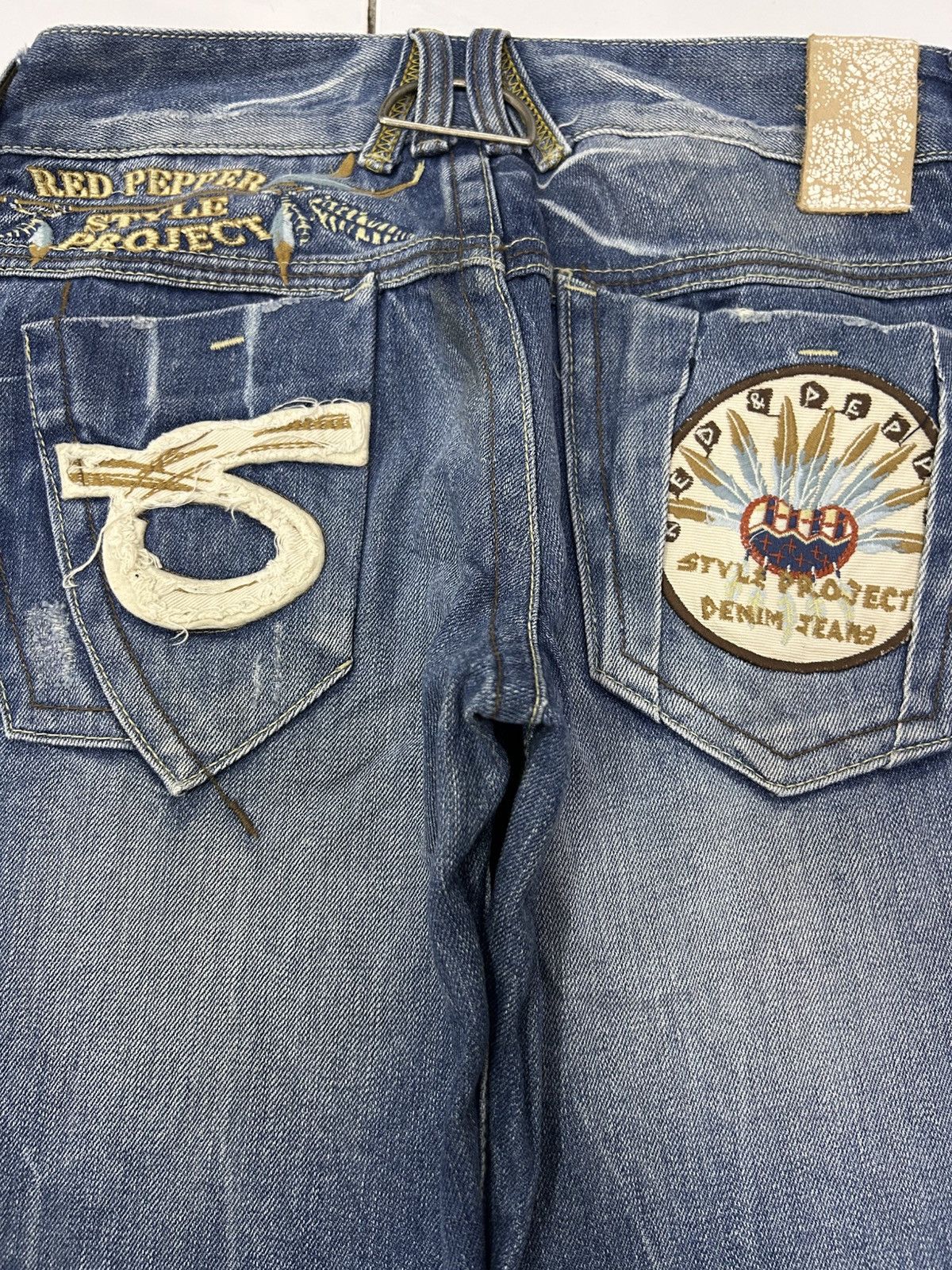 Japanese Brand × Vintage Red Pepper Y2K Wide-Leg Flare Distressed Jeans Embroidered Size US 30 / EU 46 - 12 Thumbnail