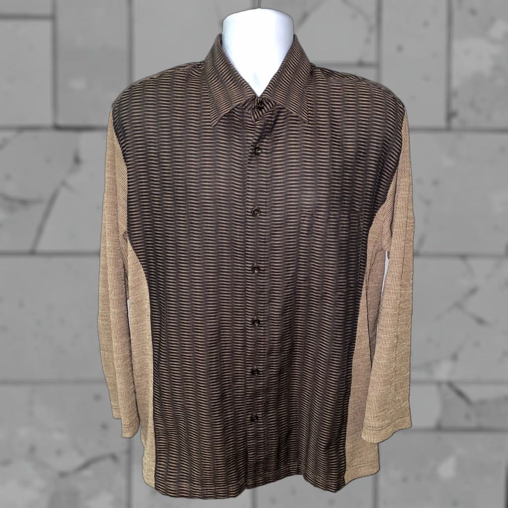 Vintage Messon Shirt Men Button-Front Long Sleeve 2XL Brown/Black Geometric Italy Cotton Blend Regular Mens Size US XXL / EU 58 / 5 - 1 Thumbnail