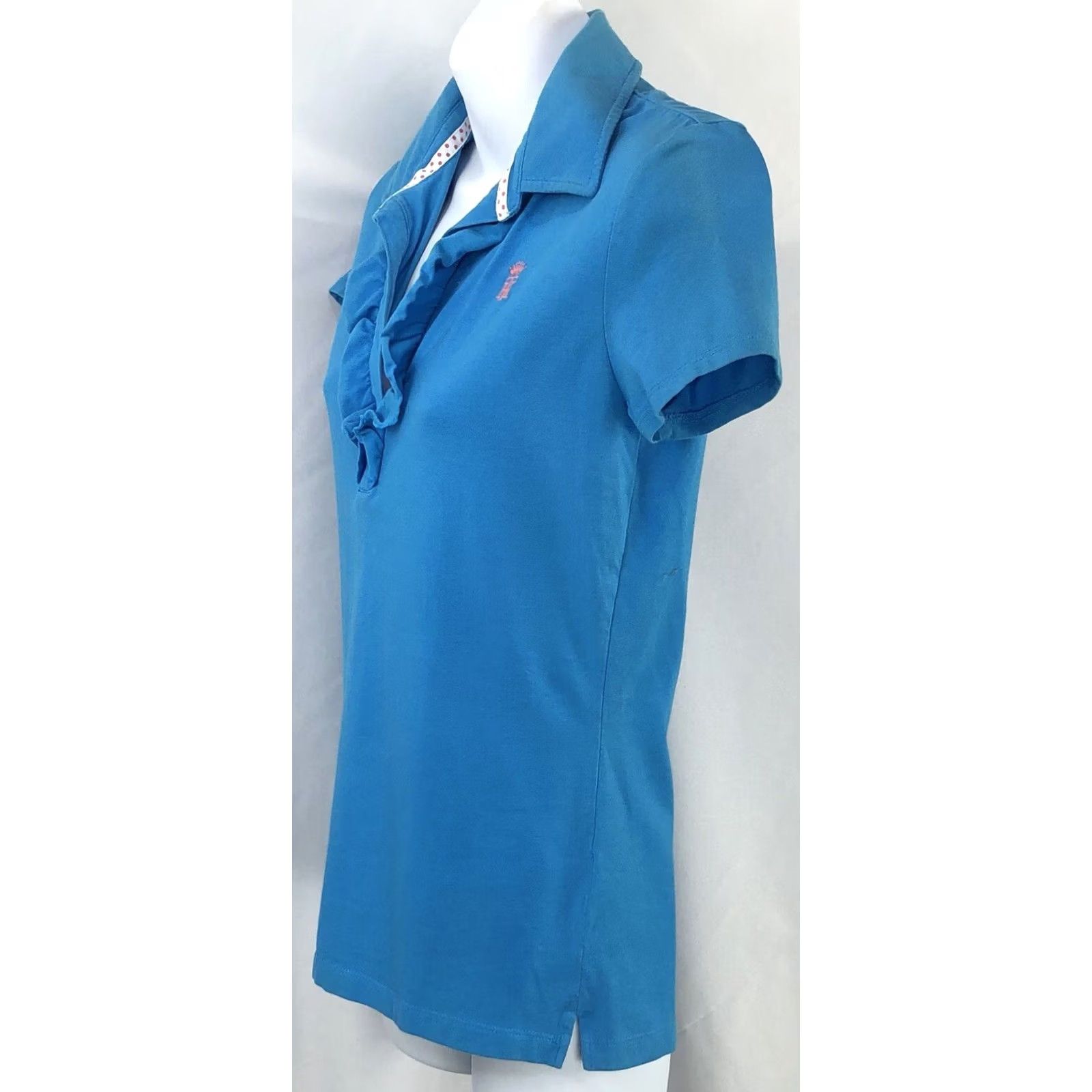 Tommy Hilfiger Vintage Tommy Hilfiger Polo Top XS Blue Ruffle V-Neck Short Sleeve Y2k 2000s Preppy Size XS / US 0-2 / IT 36-38 - 2 Thumbnail