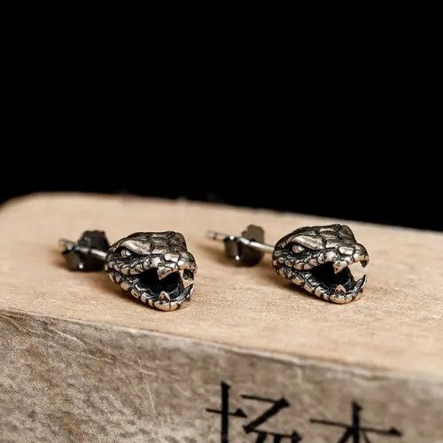 Jewelry Snake Punk Earrings One Pairs Chrome Jewelry Size ONE SIZE - 1 Thumbnail