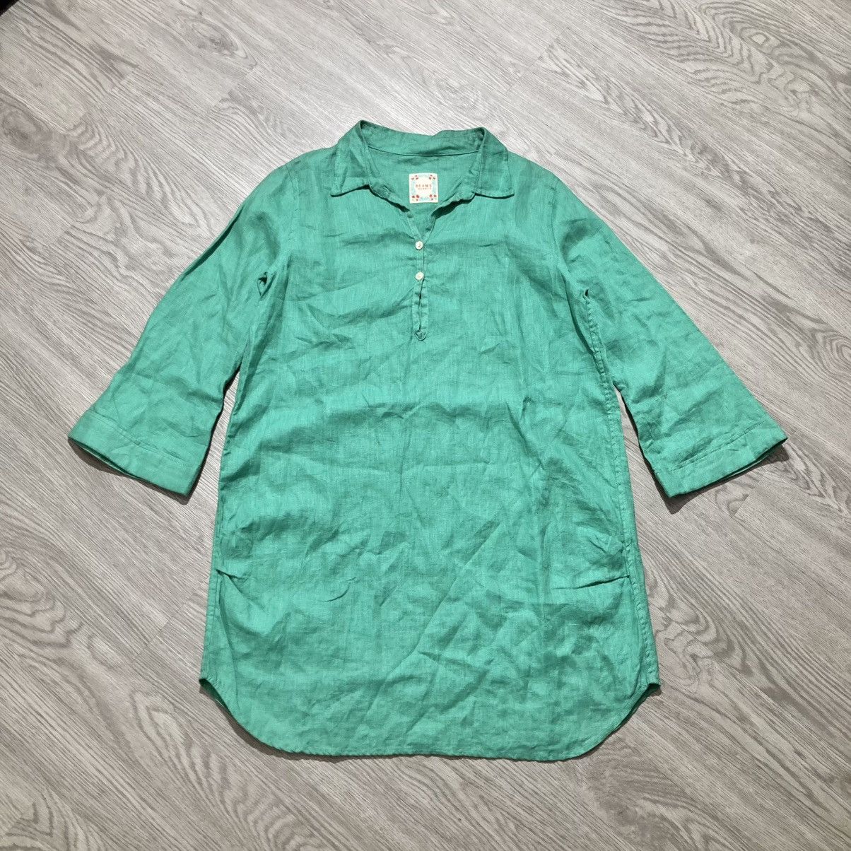 Japanese Brand 2000s Beams Heart Collar Overhead Linen Shirt Green Designer Size M / US 6-8 / IT 42-44 - 1 Thumbnail