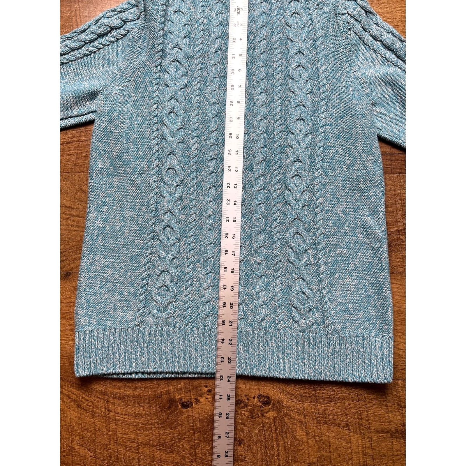 Vintage LL Bean Cable Knit Fisherman Sweater Womens Medium Crewneck Cotton Teal Gray Pullover Fisherman Classic Outdoor Preppy Size M / US 6-8 / IT 42-44 - 7 Thumbnail