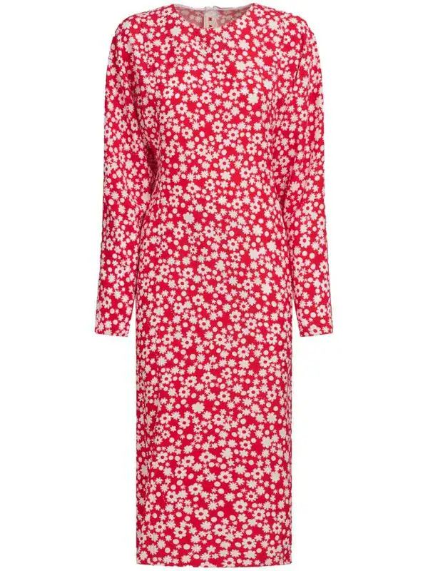 Marni o1w1db10426 Floral Midi Dress in Red Size XL / US 12-14 / IT 48-50 - 1 Thumbnail