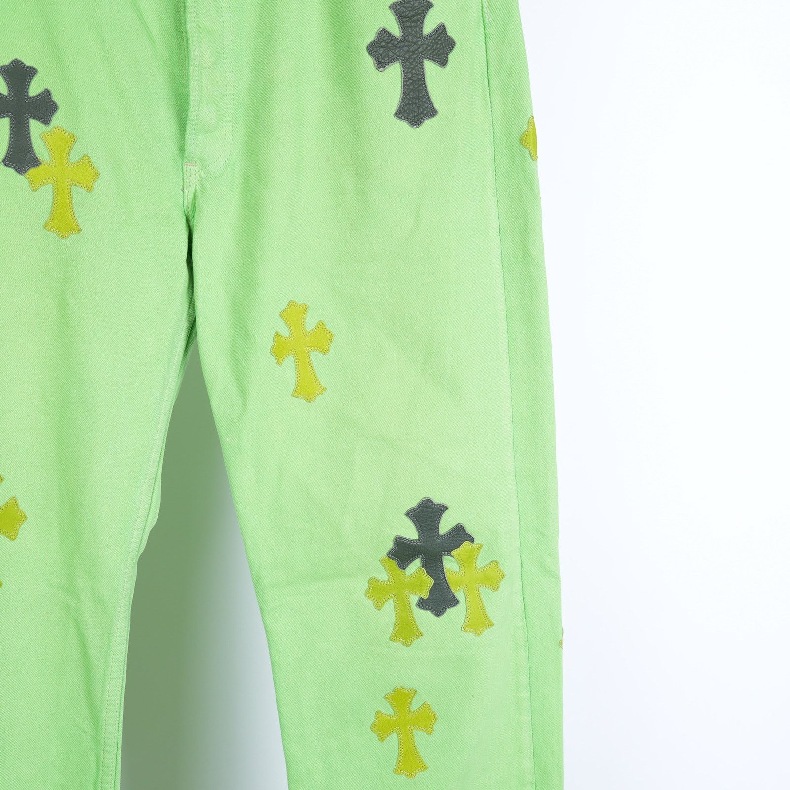 Chrome Hearts CHROME HEARTS SLIME NEON GREEN SEX RECORDS CROSS PATCH JEANS Size US 33 - 4 Thumbnail