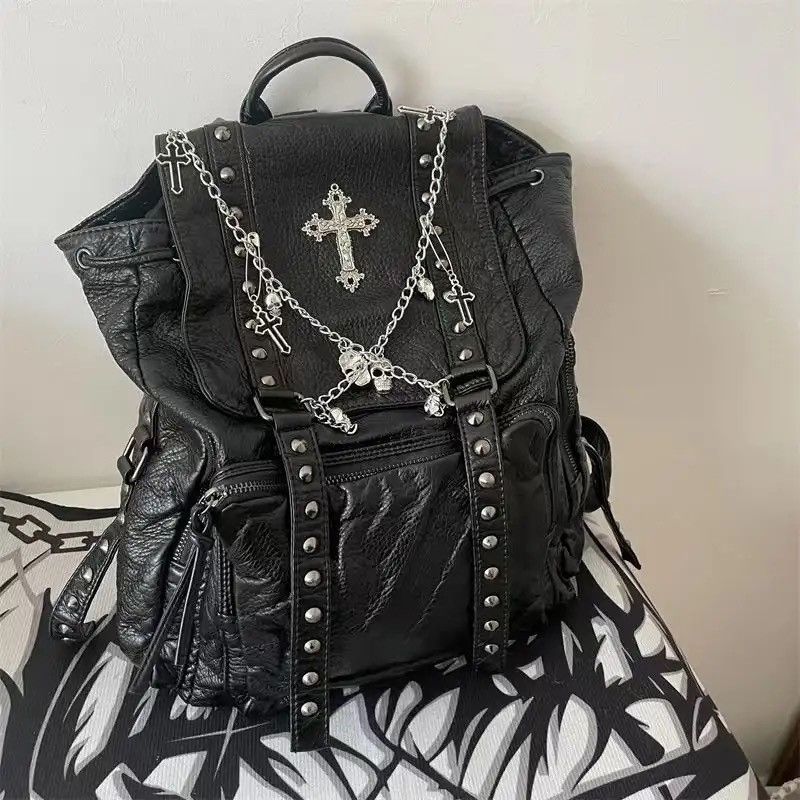 Other Goth Y2k Backpack Punk Bag artificial leather cross Skeleton Size ONE SIZE - 1 Thumbnail