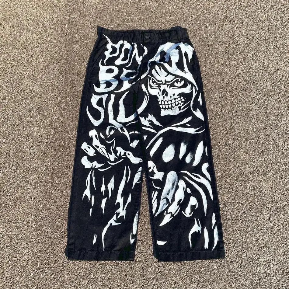Japanese Brand Jeans Gothic pants skull print loose Harajuku style hip-hop Size US 32 / EU 48 - 3 Thumbnail