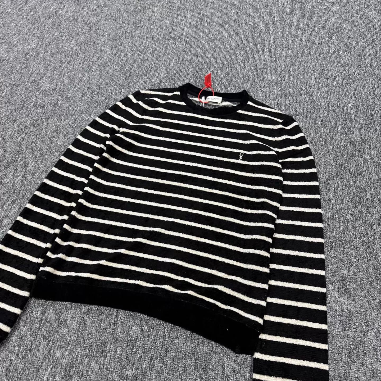 Saint Laurent Paris SLP black white striped chest logo knit M 99 new Size M / US 6-8 / IT 42-44 - 3 Thumbnail