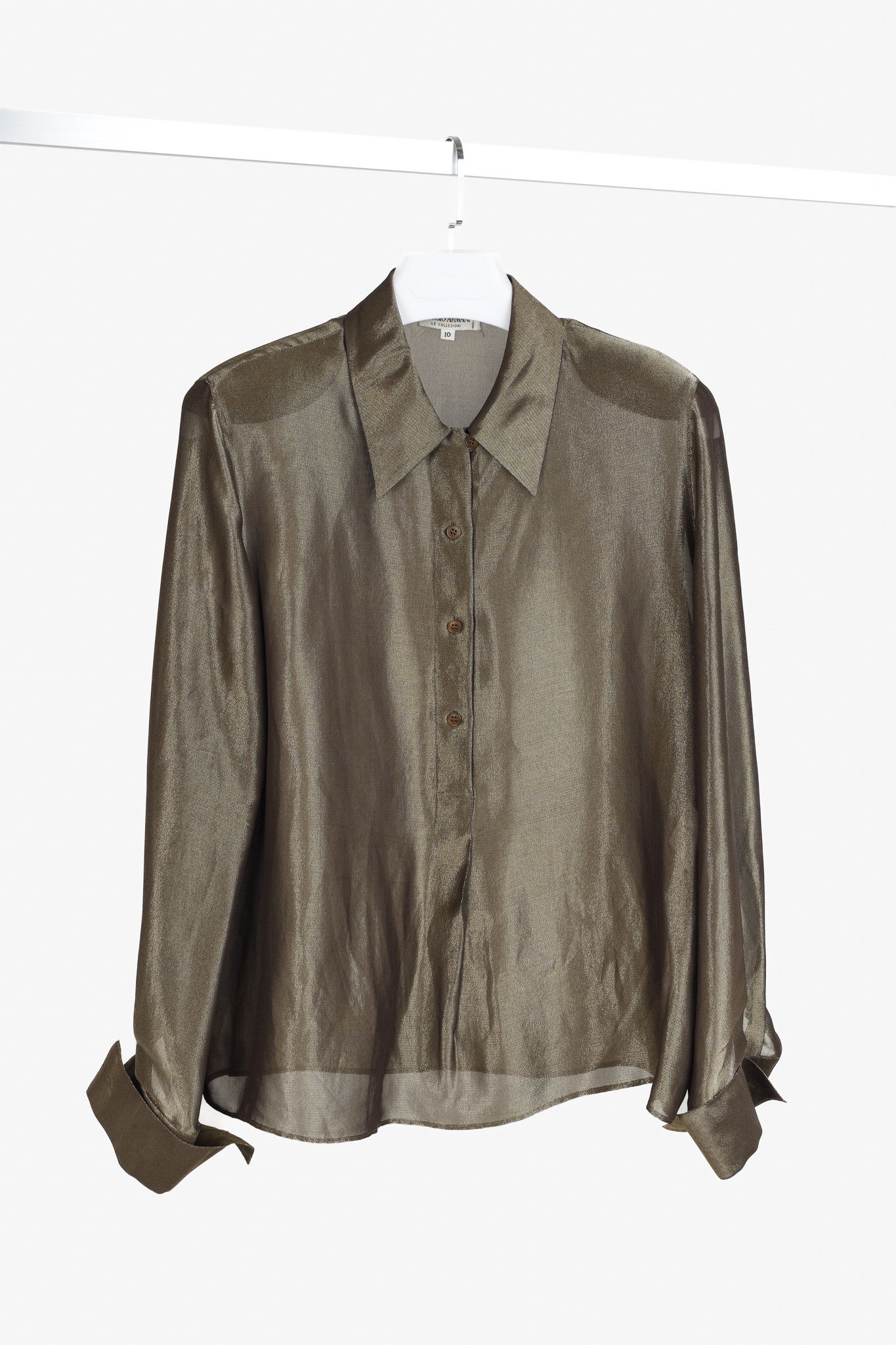 Giorgio Armani Giorgio Armani Gold Lamé French Cuff Blouse Size L / US 10 / IT 46 - 1 Thumbnail