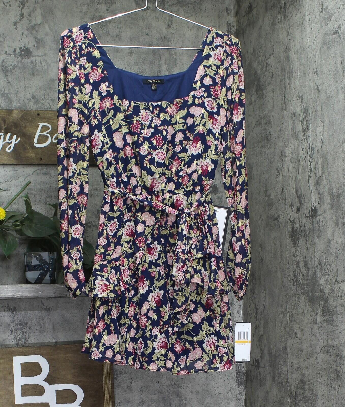 Other Nwt City Studio Flare Shear Lined Dress Navy Blue Multi S Size S / US 4 / IT 40 - 1 Thumbnail