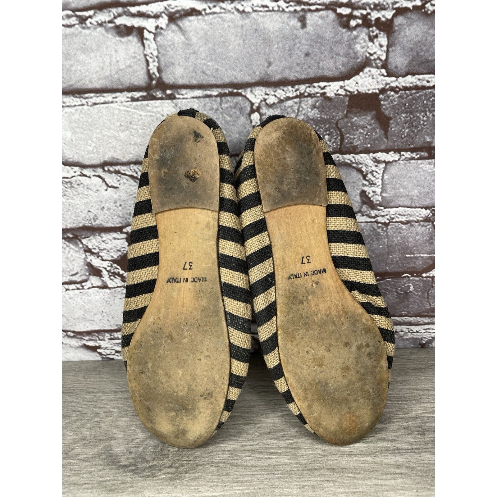 Other Ballerette Roma Tan Black Stripe Canvas Fabric Ballet Flats Size US 6.5 / IT 36.5 - 7 Thumbnail