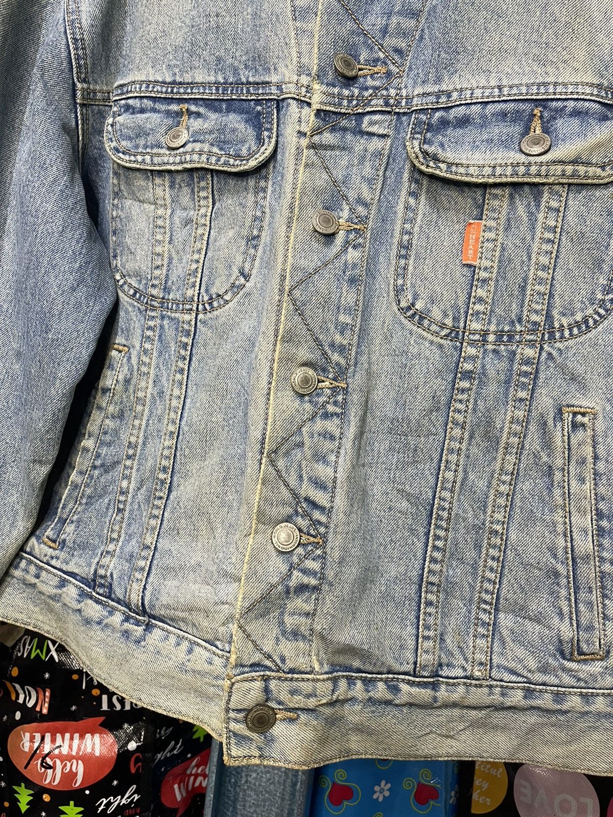 Vintage Vintage GL Heart Denim Jacket Orange Tab Distressed Look Size US S / EU 44-46 / 1 - 3 Thumbnail