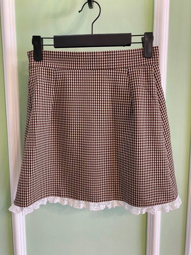 Prada MiuMiu Lace Trim Plaid Mini Skirt -2505 Size 22" - 2 Thumbnail