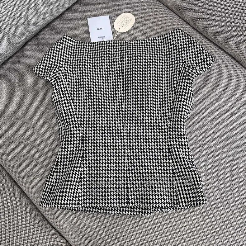 Dior Dior One-shoulder thousand-bird check wool short sleeves Size XS / US 0-2 / IT 36-38 - 2 Thumbnail