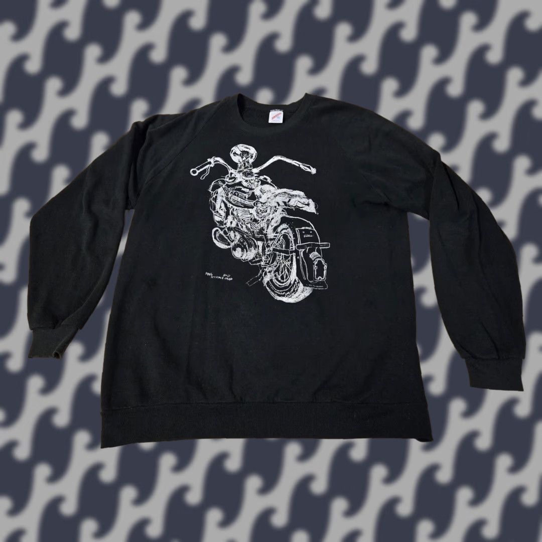 Jerzees VINTAGE Jerzees Sweatshirt Mens XL Black Harley-Davidson 1946 Knucklehead Graphic Print 80s Crew Neck Pullover Fleece Size US XL / EU 56 / 4 - 1 Thumbnail