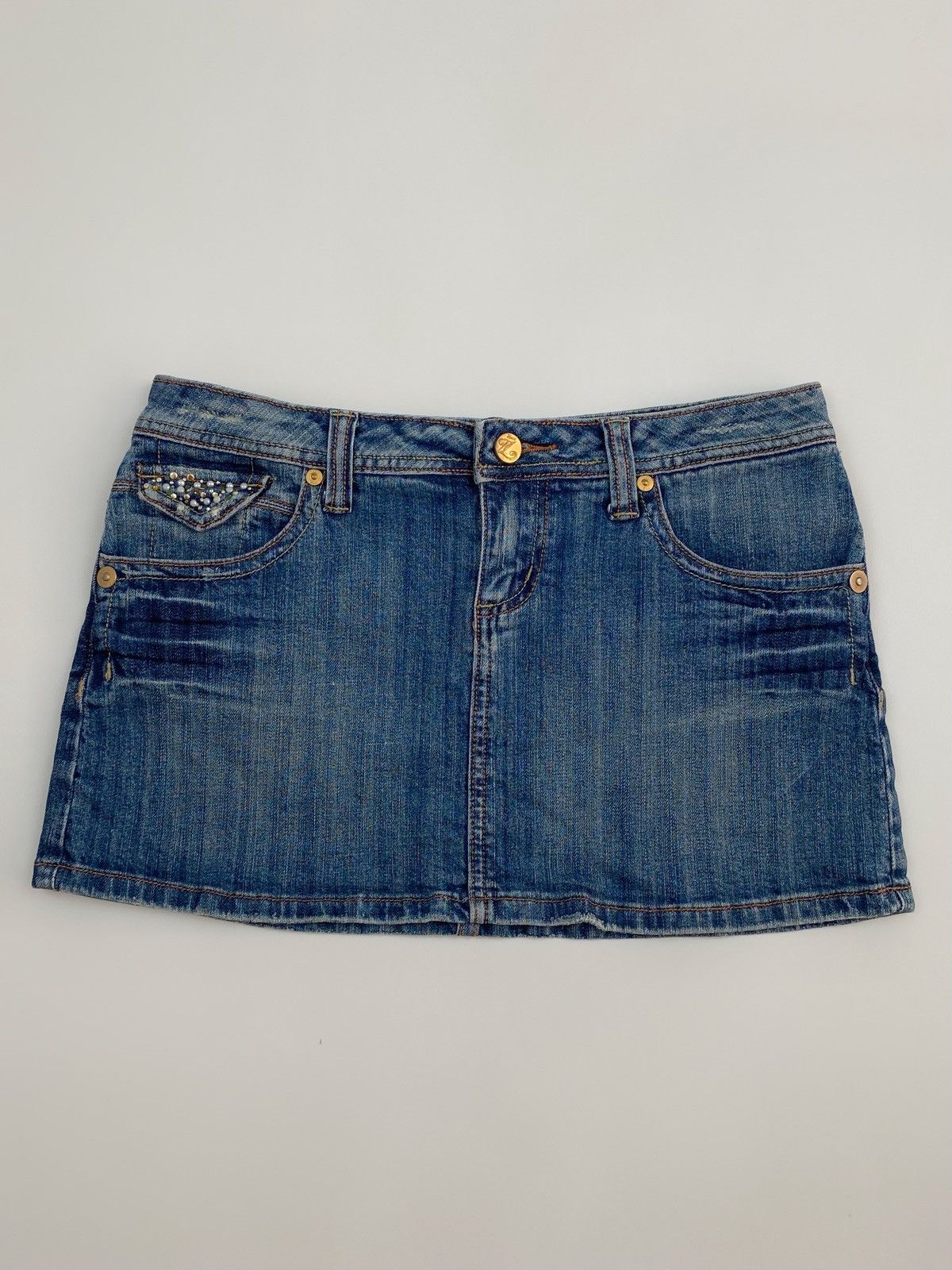 Vintage Y2K Vintage Z Co. Rhinestone Washed Denim Mini Skirt Size 28" / US 6 / IT 42 - 1 Thumbnail