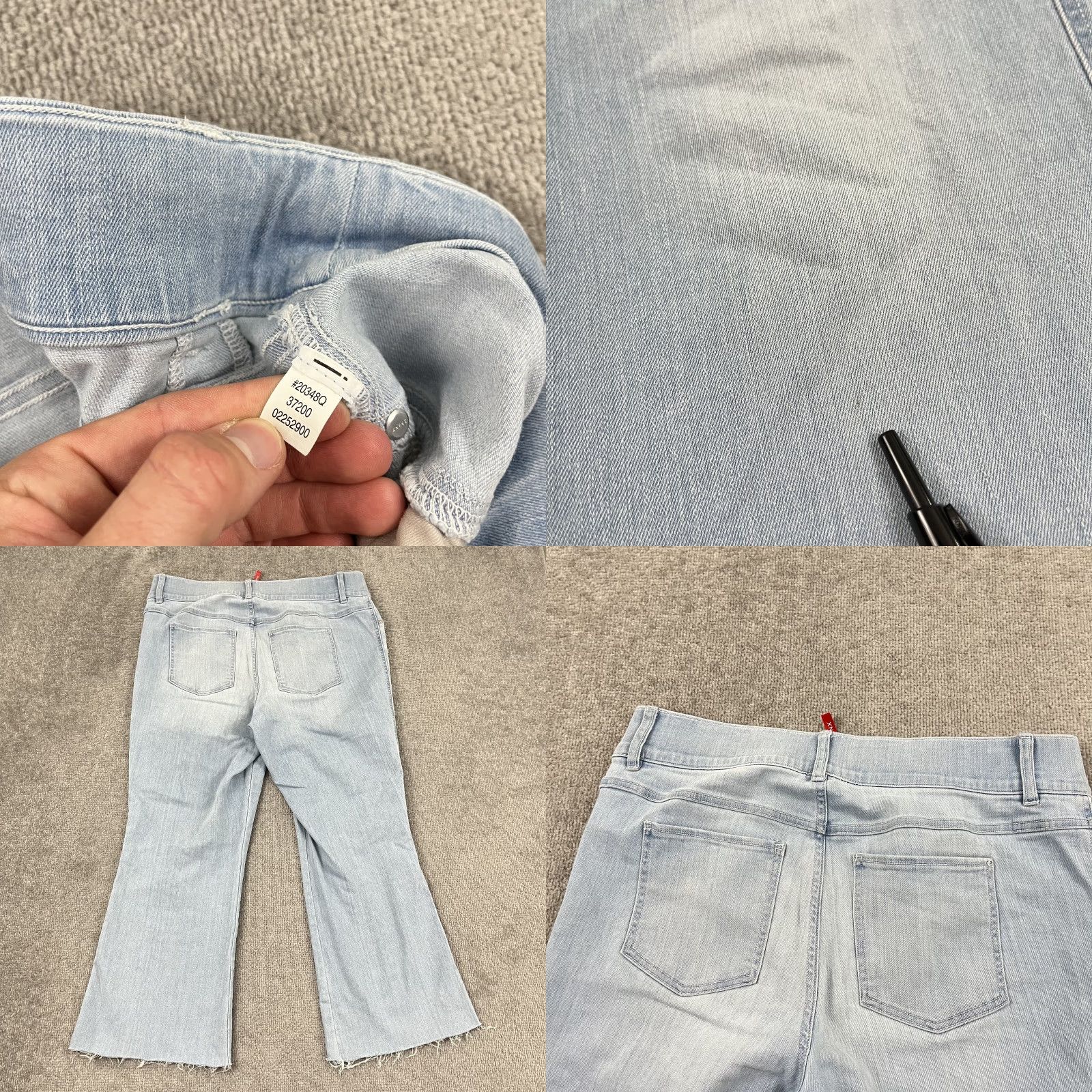 Spanx VINTAGE Spanx Jeans Womens Petite 1X Light Blue Denim Stretch Retro Pull On Raw Hem Pant Size 40" / US 18 - 8 Thumbnail
