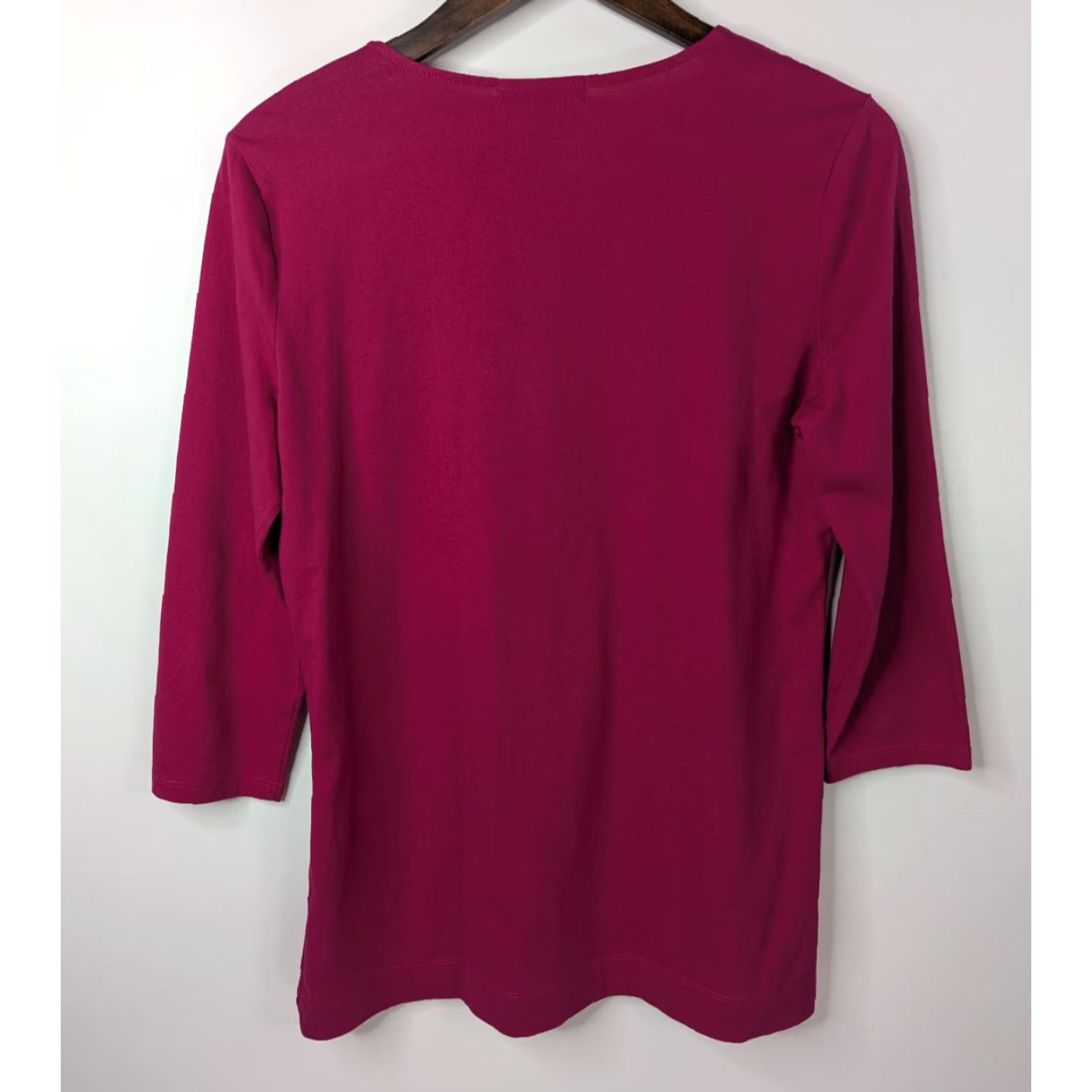 Ralph Lauren Lauren Ralph Lauren Womens Medium Cotton 3/4 Sleeve V-Neck Hot Pink Blouse Shirt Size M / US 6-8 / IT 42-44 - 3 Thumbnail