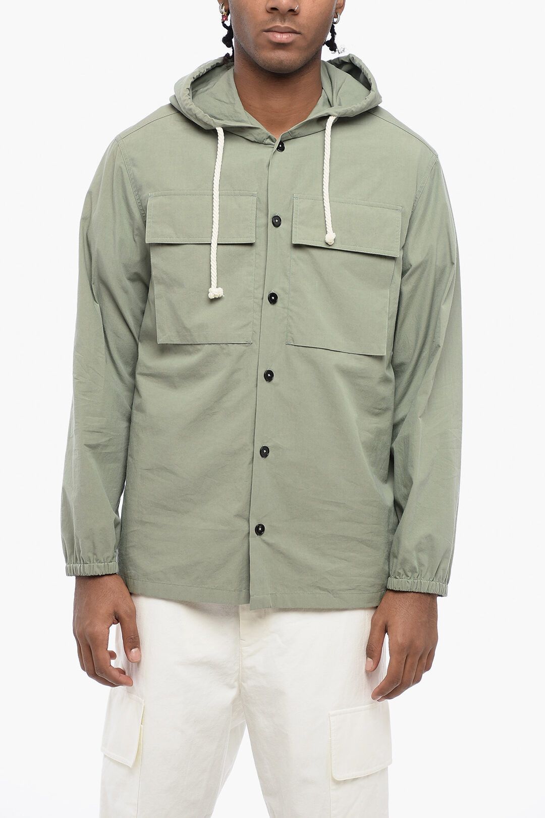 Jil Sander og1mm0625 Cotton Saharan Hooded Shirt in Military Green Size US S / EU 44-46 / 1 - 1 Thumbnail