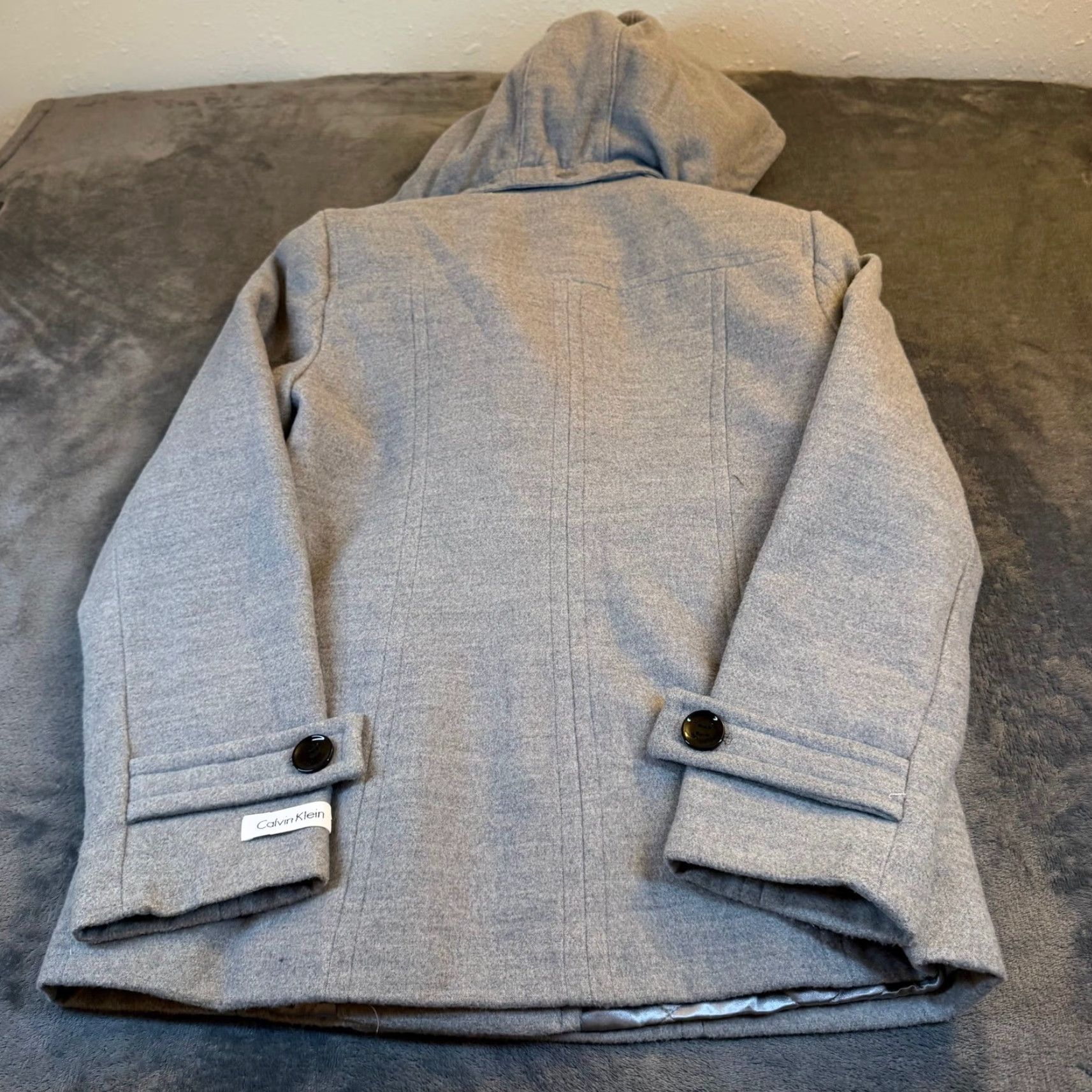 Calvin Klein Calvin Klein Double Breasted Hooded Peacoat Grey Women Size 8 Coat Adult Women Grey Solid Polyester Insulated Pockets Button Logo Fall Winter 8 Women Size M / US 6-8 / IT 42-44 - 5 Thumbnail