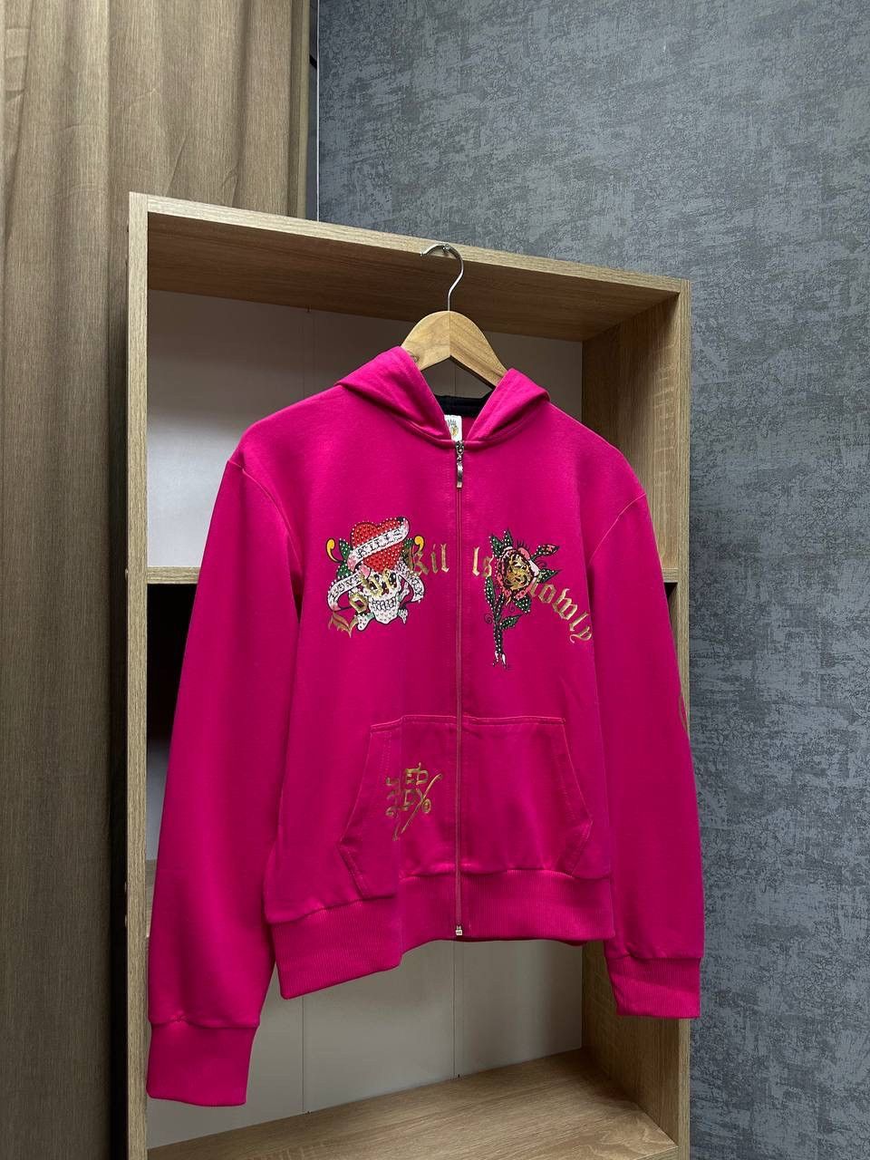 Christian Audigier × Ed Hardy × Vintage Vintage Ed Hardy Christian Audigier Women’s Pink Hoodie Size XL / US 12-14 / IT 48-50 - 14 Thumbnail