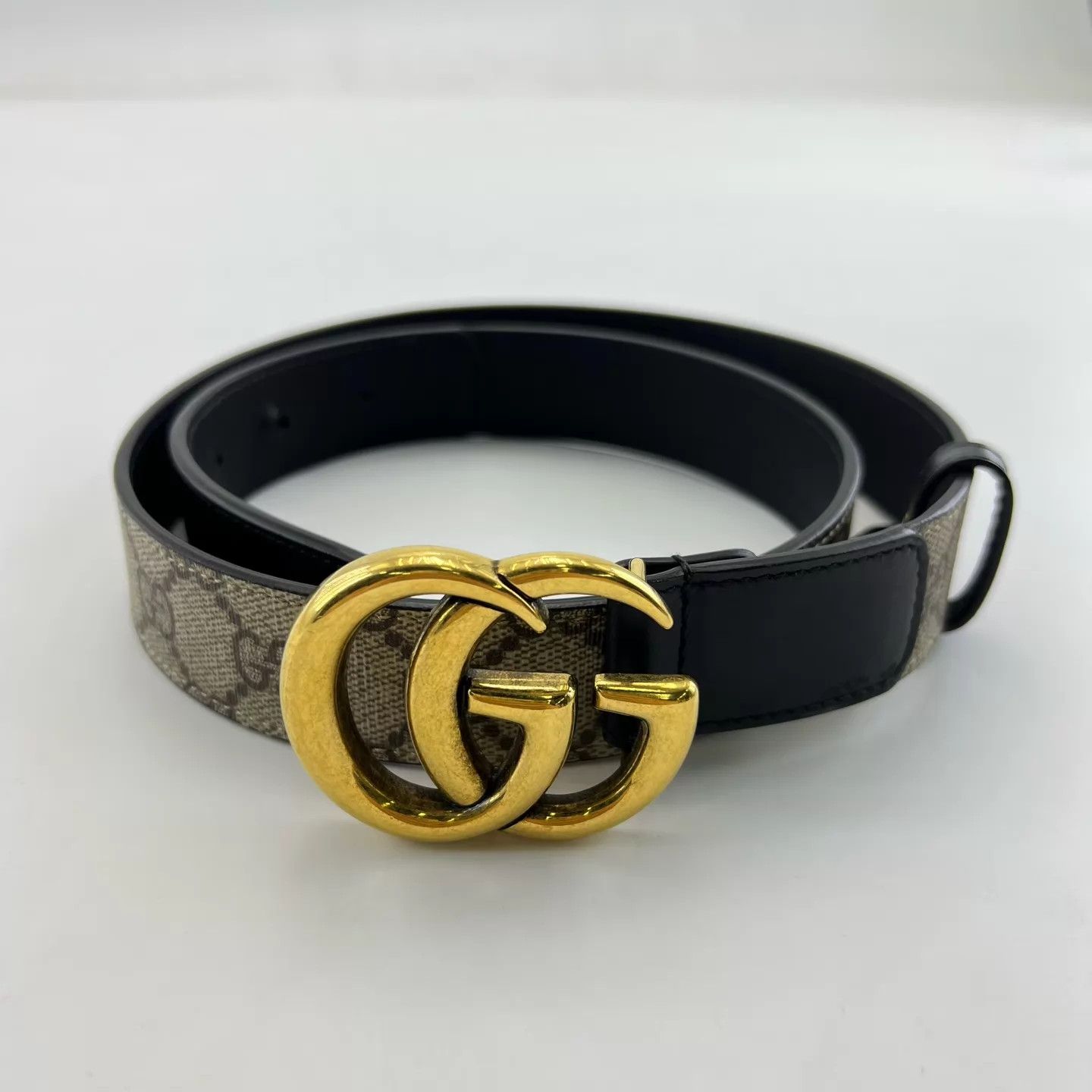 GUCCI Ebony GG Vintage Gold Buckle Belt 80x2.5cm 95 New display picture 1