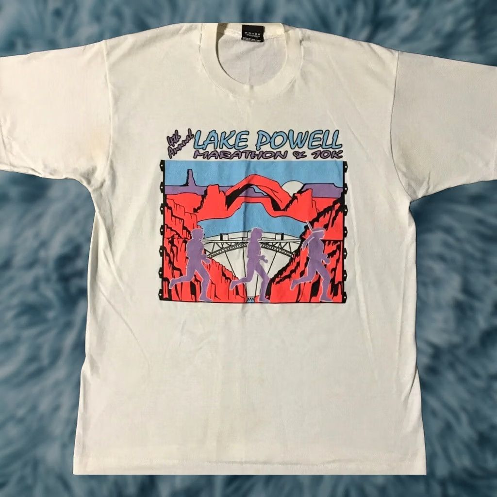 Vintage VINTAGE 90s Lake Powell Marathon Faded Shirt M Nature Art Surf Beach Grunge Track PE Single Stitch White Mens Graphic Tee"} Size US M / EU 48-50 / 2 - 1 Thumbnail